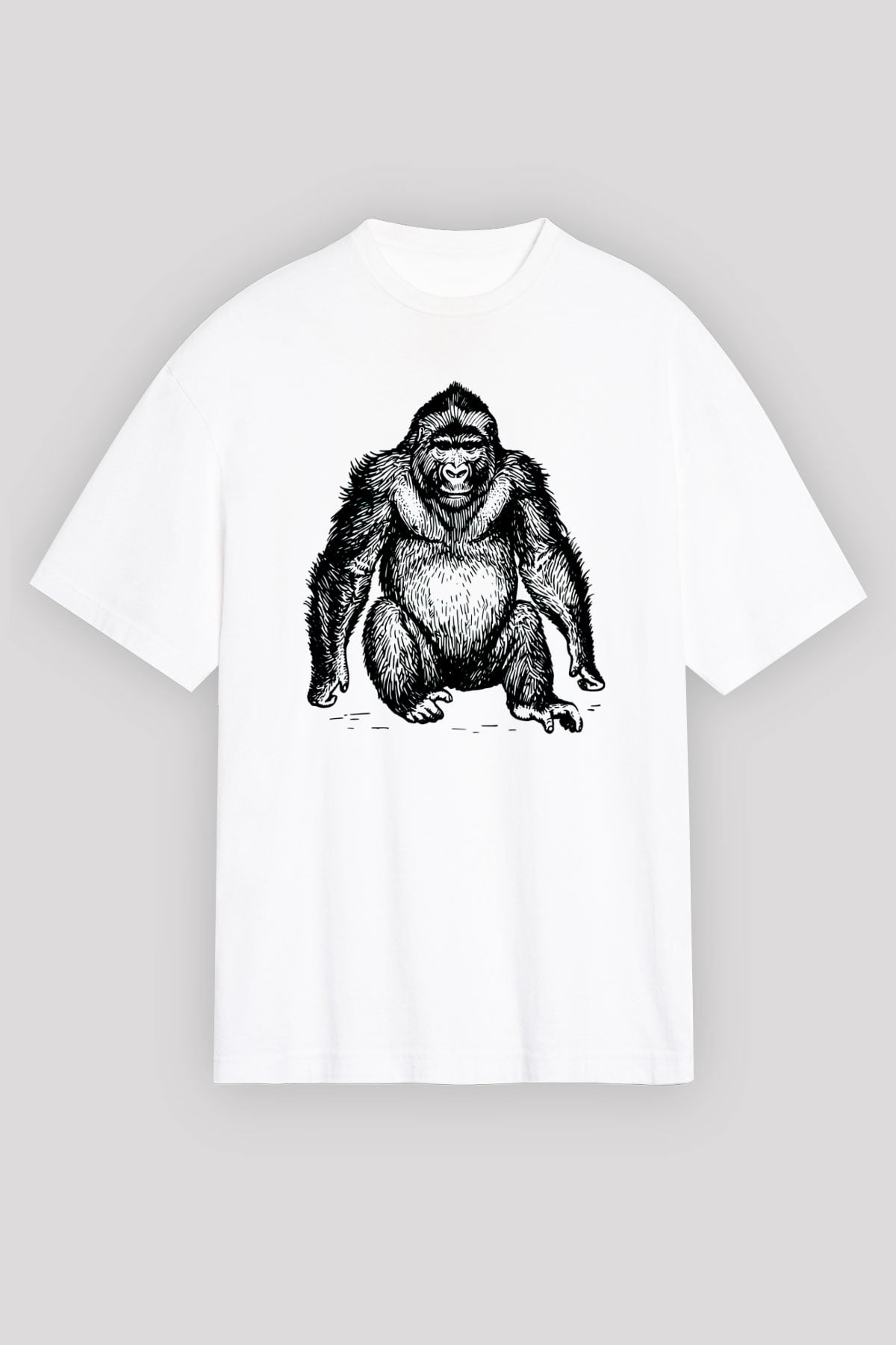 Goril Beyaz Unisex Oversize Tişört T-Shirt