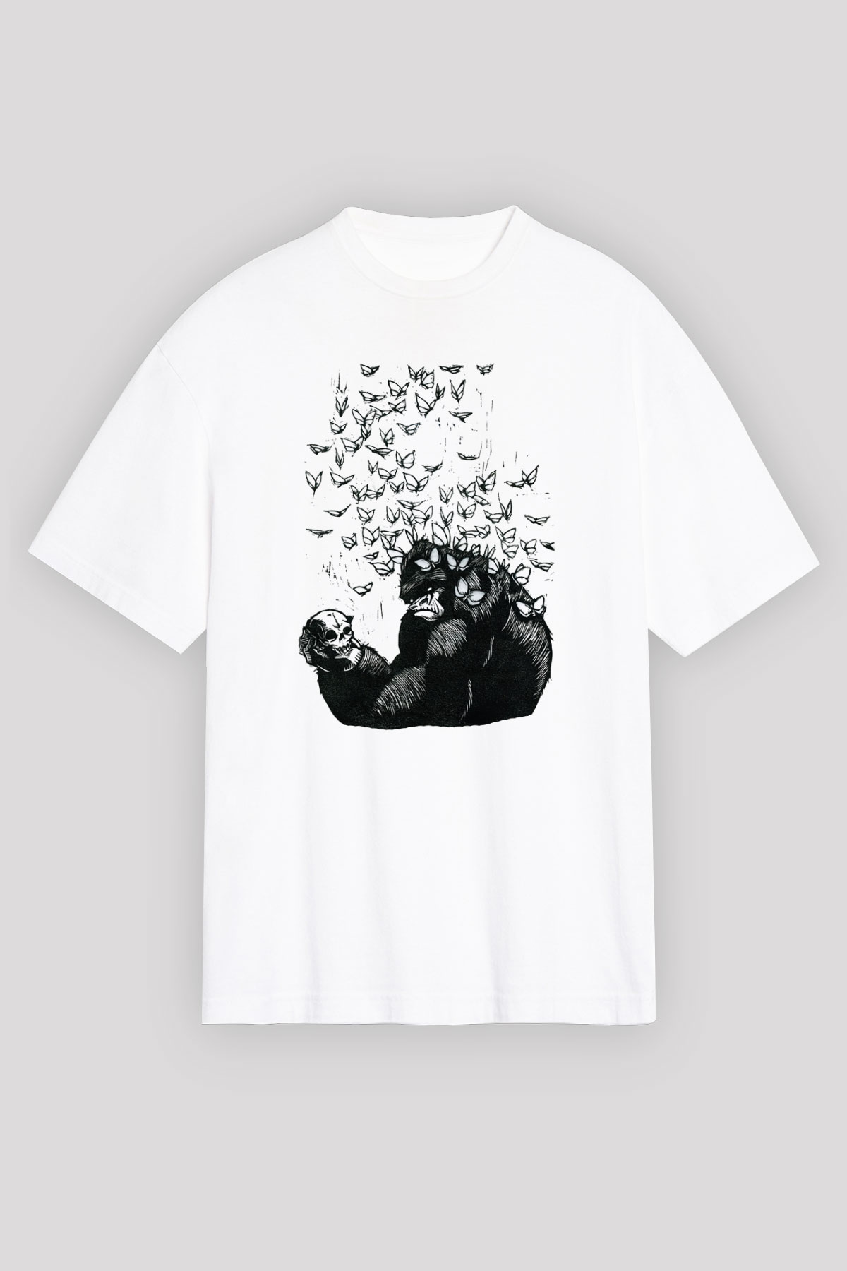 Goril Beyaz Unisex Oversize Tişört T-Shirt