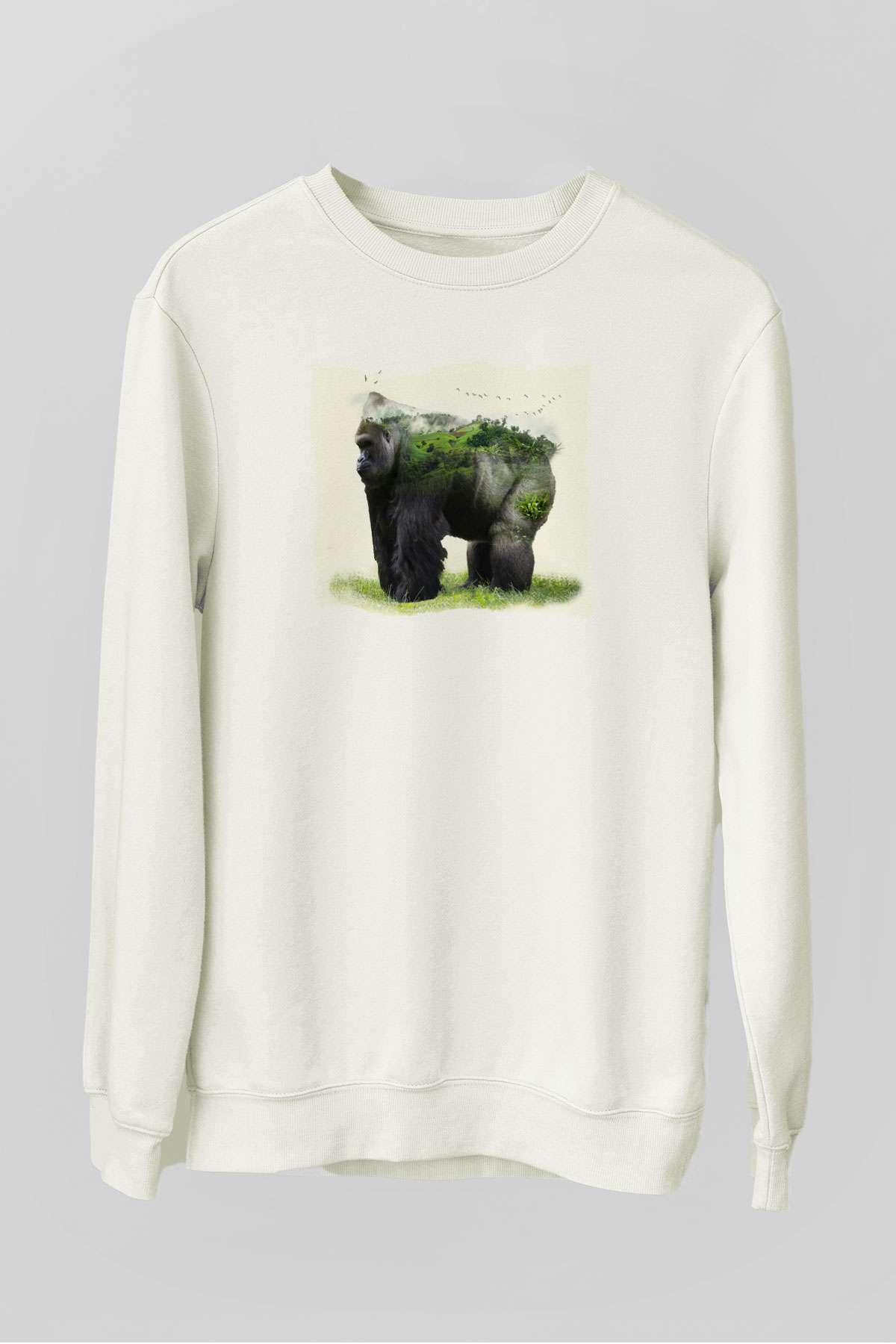 Goril Beyaz Unisex Sweatshirt