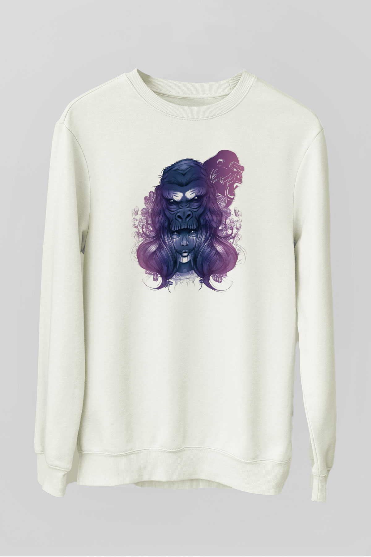 Goril Beyaz Unisex Sweatshirt