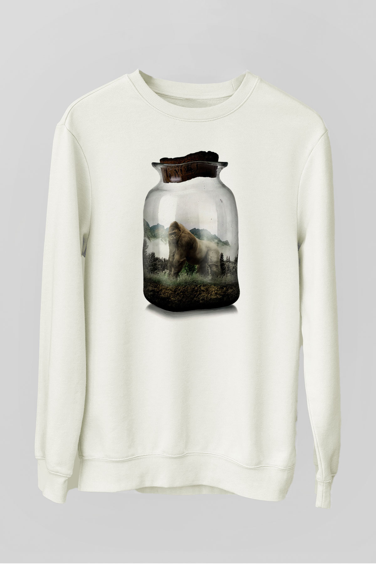 Goril Beyaz Unisex Sweatshirt