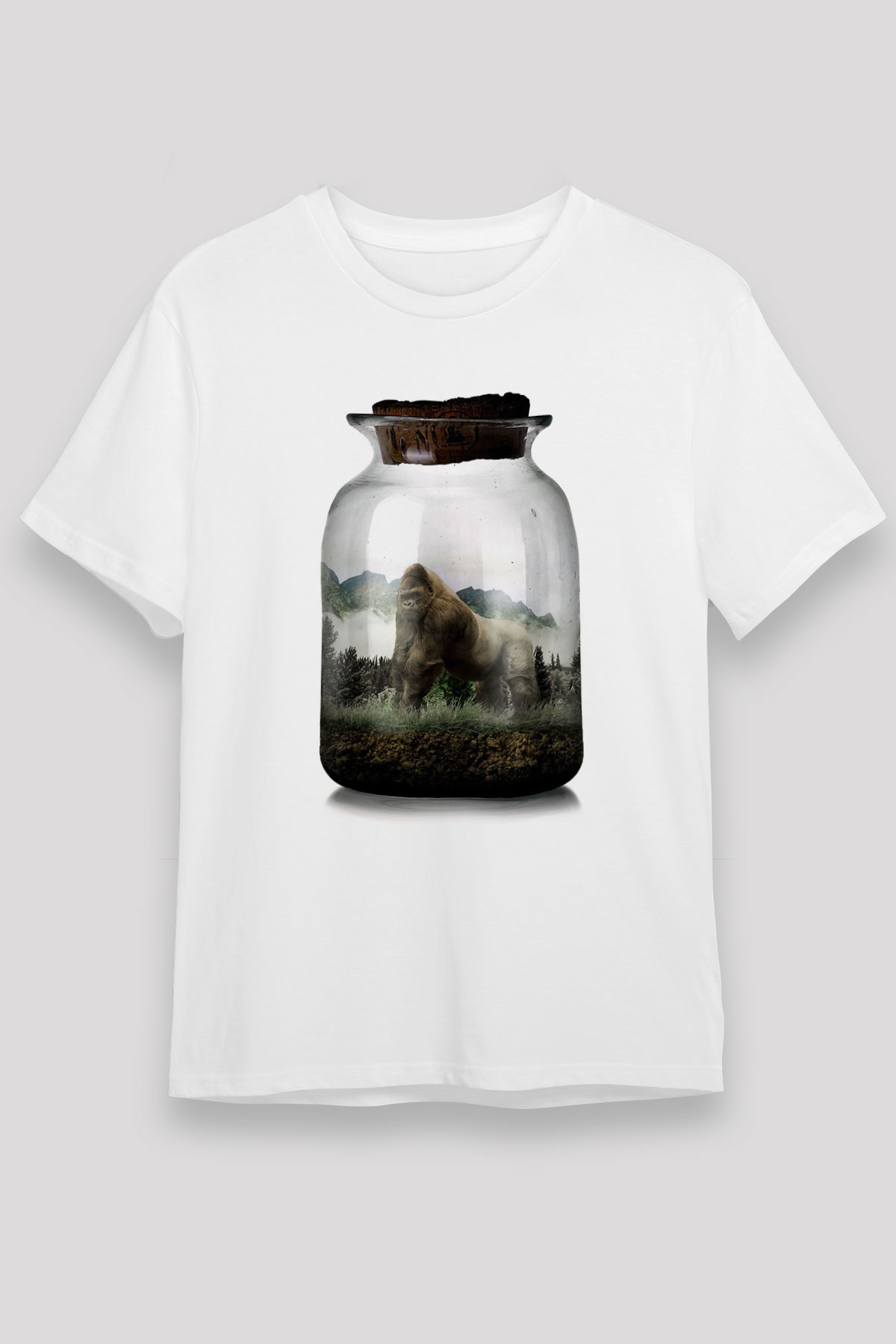 Goril Beyaz Unisex Tişört T-Shirt - TişörtFabrikası