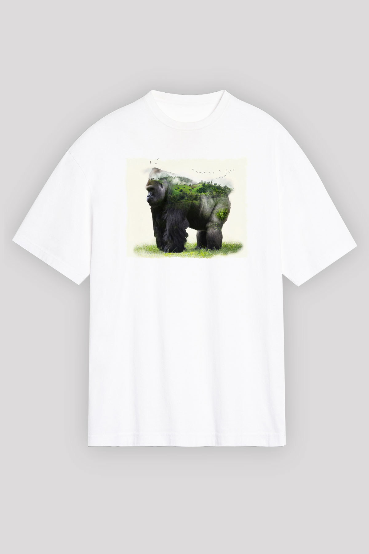 Goril Beyaz Unisex Tişört T-Shirt - TişörtFabrikası
