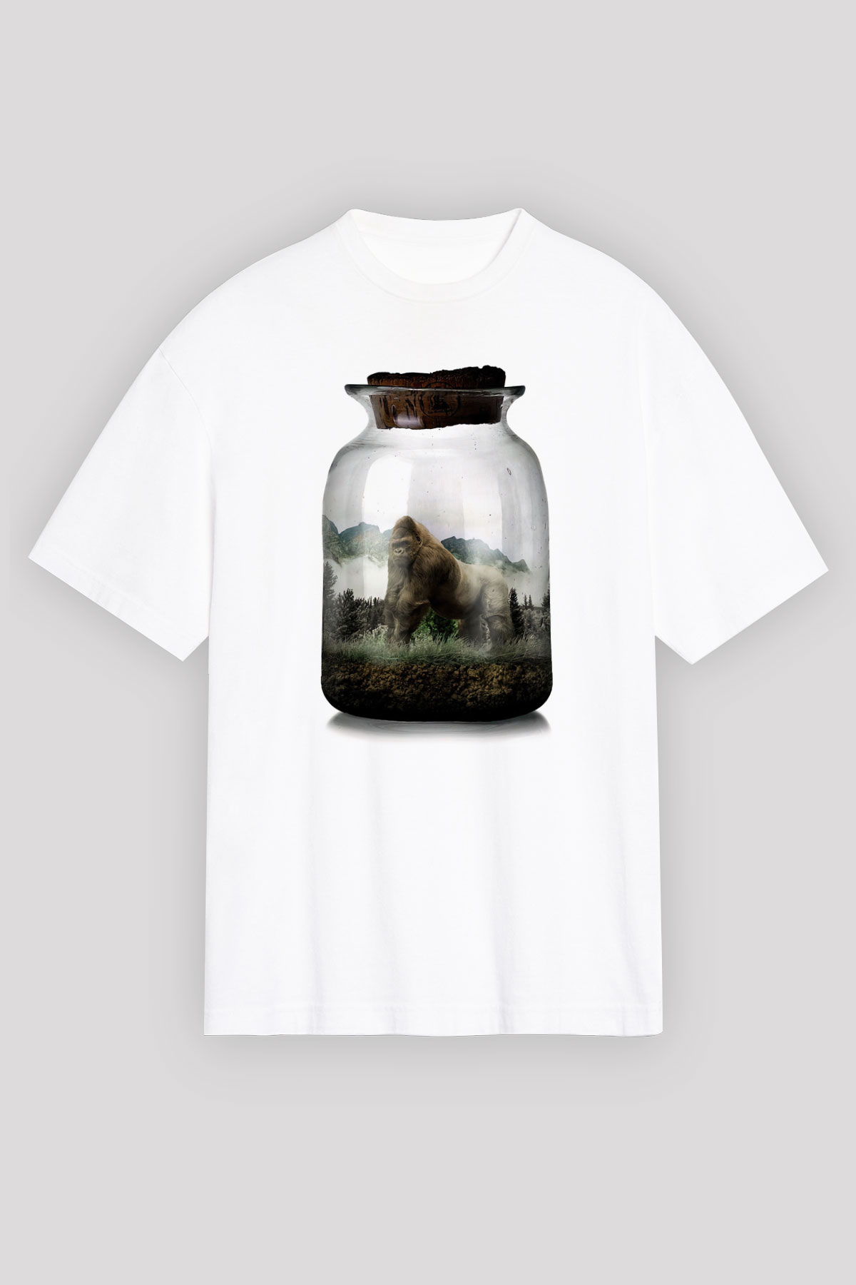 Goril Beyaz Unisex Tişört T-Shirt - TişörtFabrikası