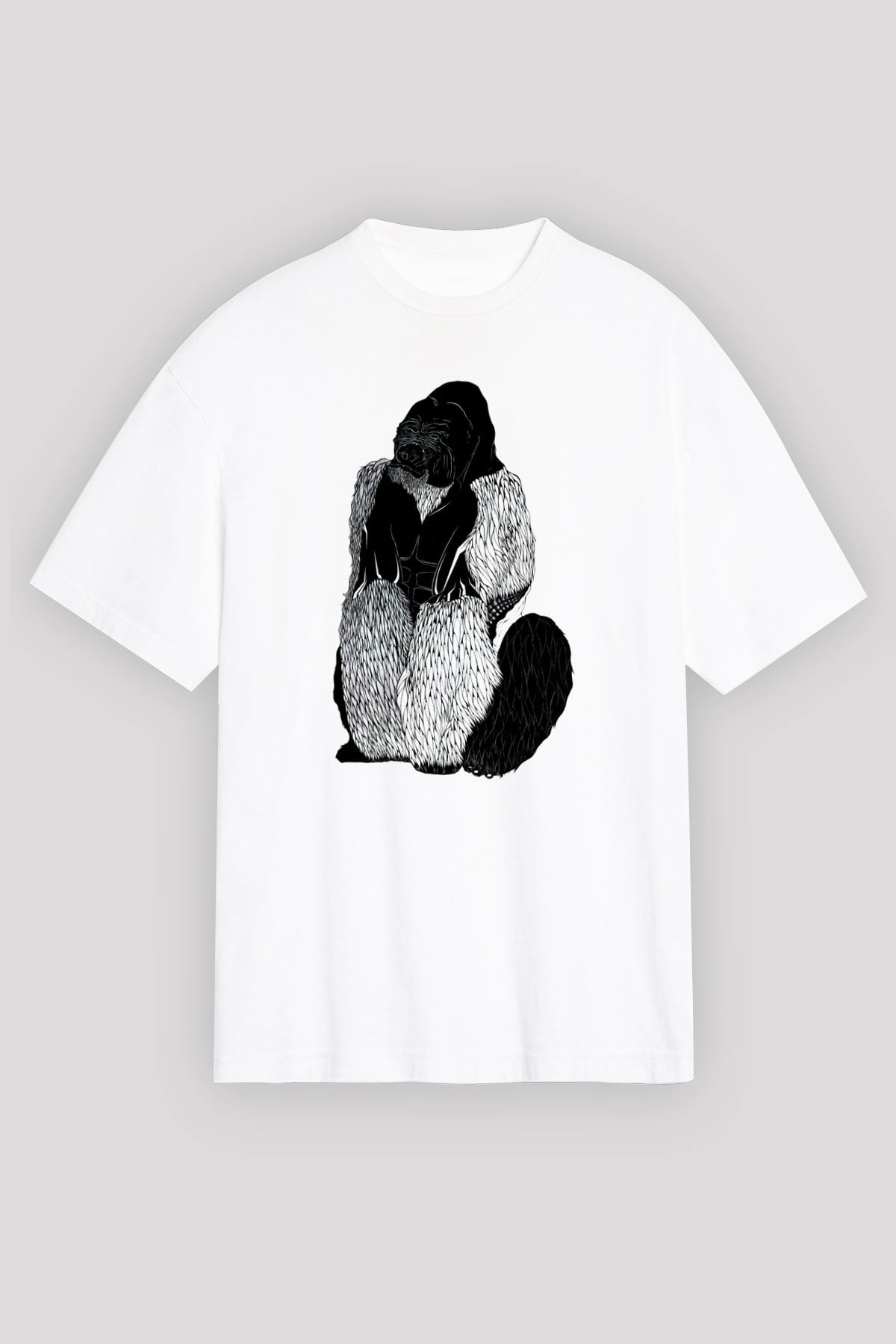 Goril Beyaz Unisex Tişört T-Shirt - TişörtFabrikası