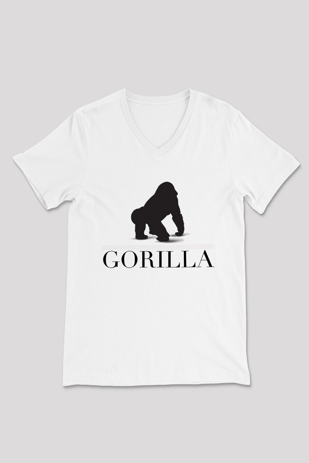 Goril Beyaz Unisex V Yaka Tişört T-Shirt