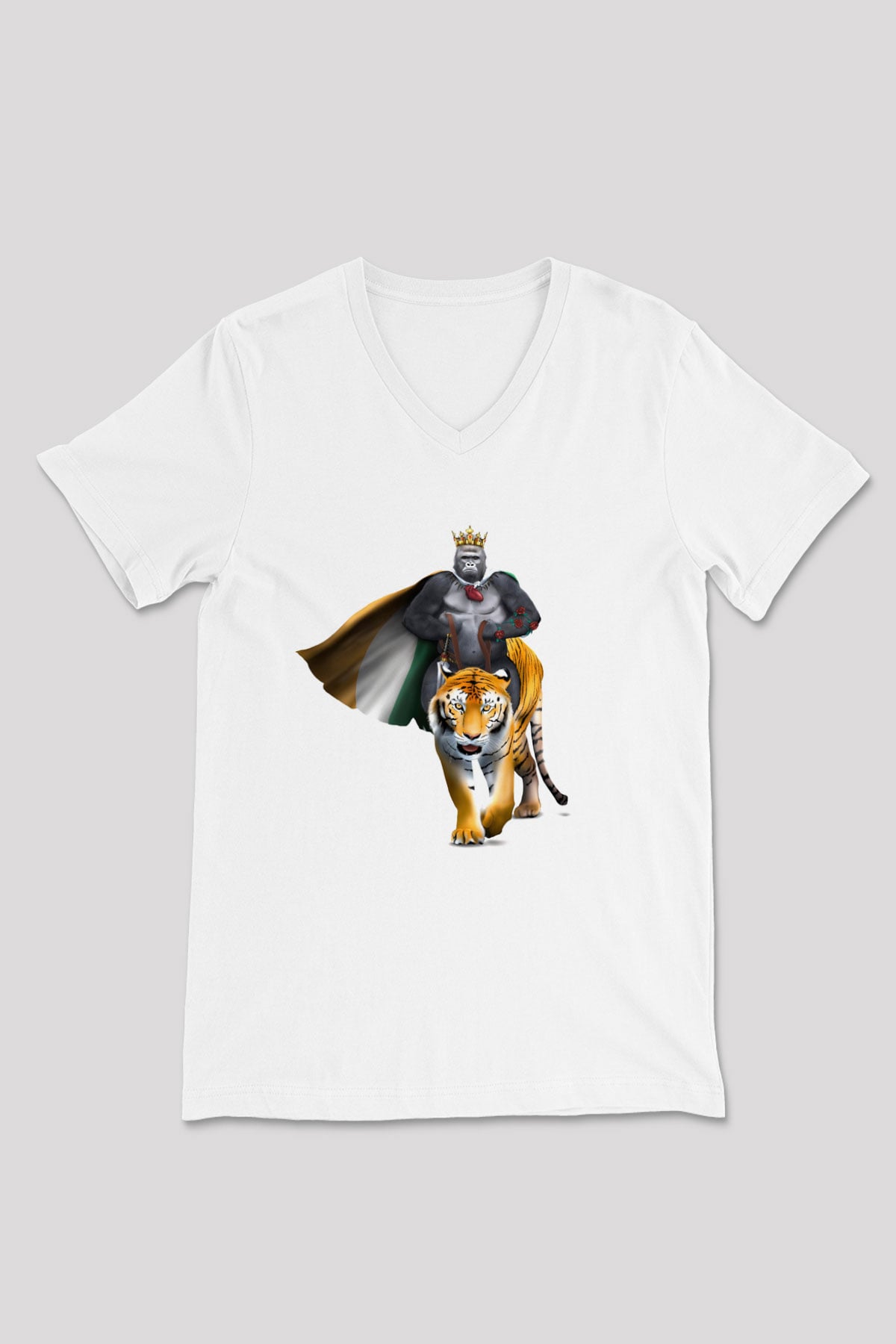 Goril Beyaz Unisex V Yaka Tişört T-Shirt