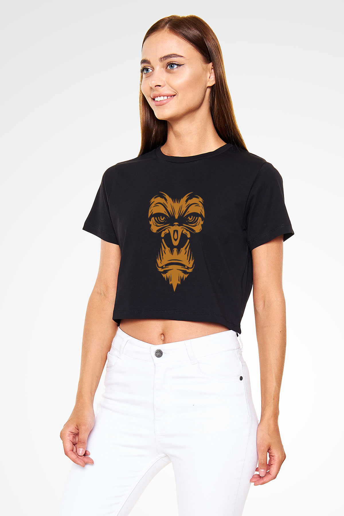 Goril Siyah Crop Top Tişört