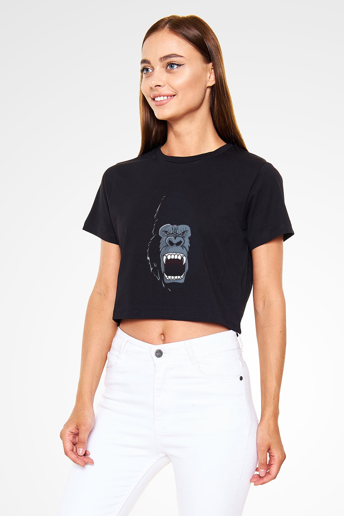 Goril Siyah Crop Top Tişört