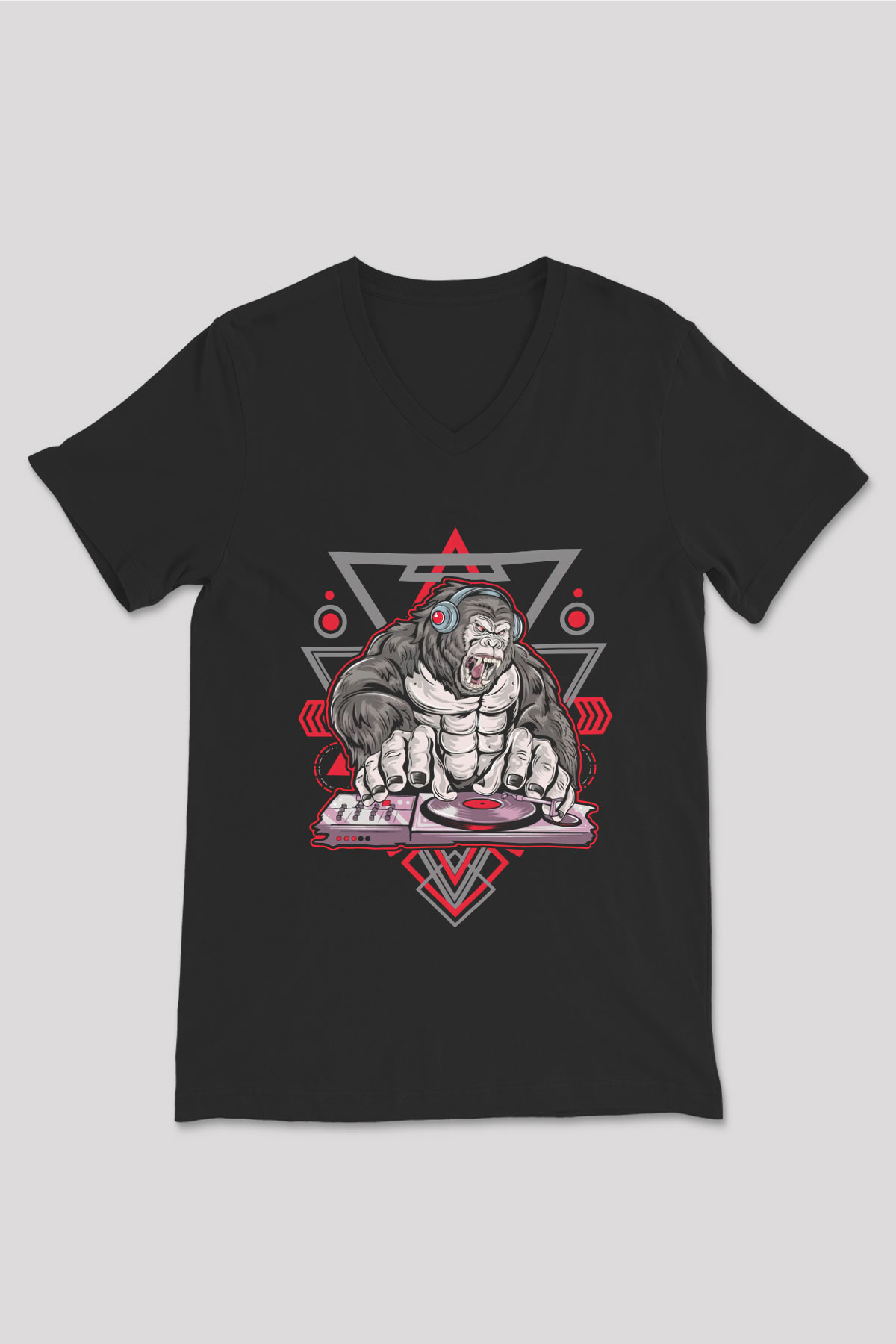 Goril Siyah Unisex V Yaka Tişört