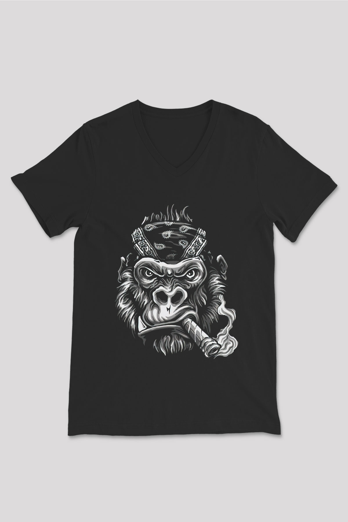 Goril Siyah Unisex V Yaka Tişört T-Shirt