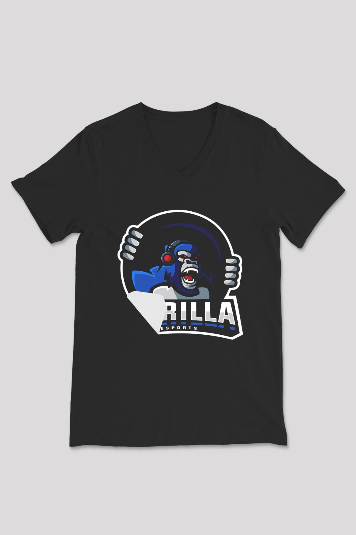 Goril Siyah Unisex V Yaka Tişört T-Shirt