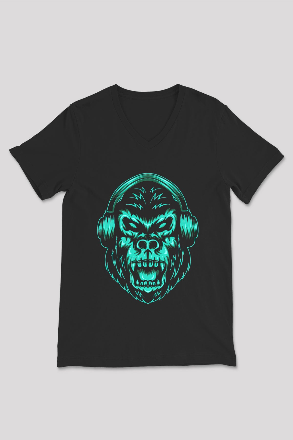 Goril Siyah Unisex V Yaka Tişört T-Shirt