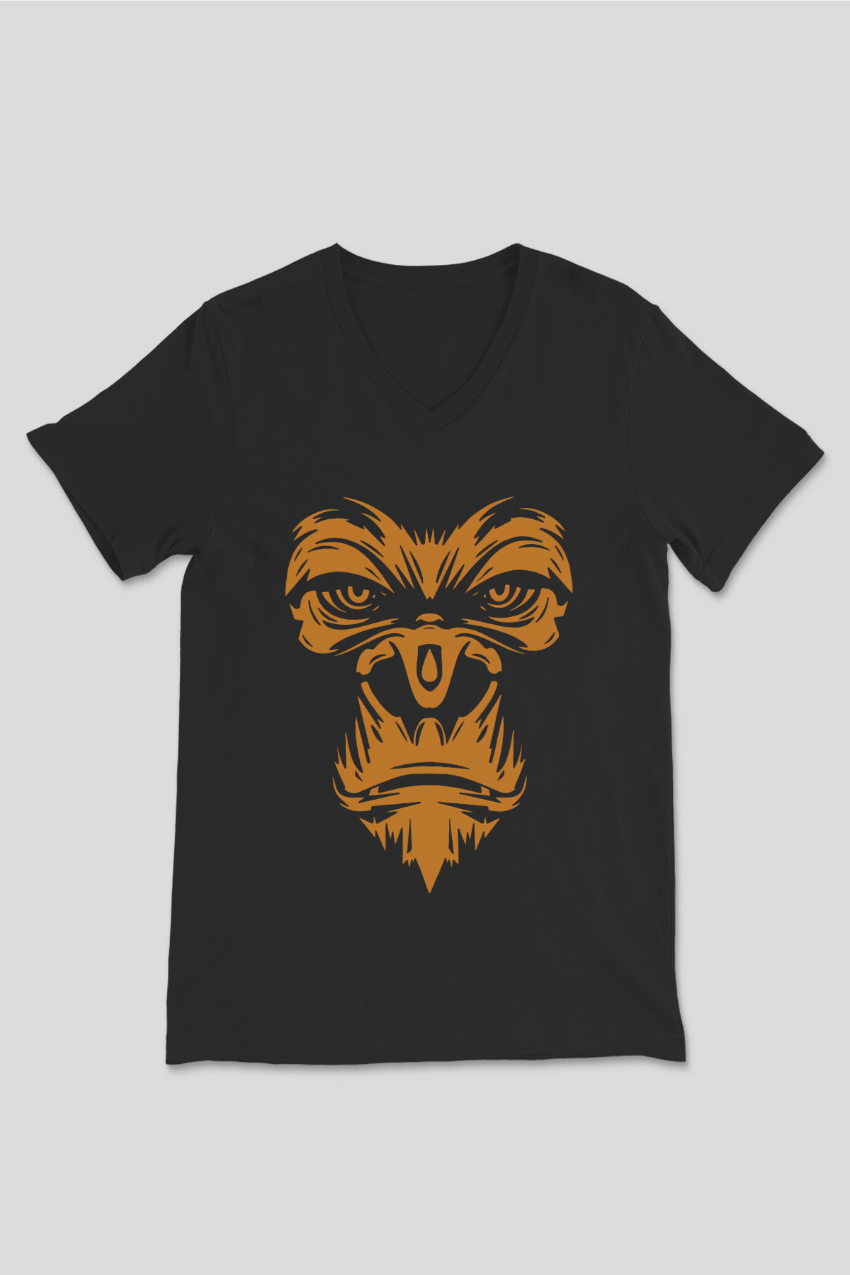 Goril Siyah Unisex V Yaka Tişört T-Shirt
