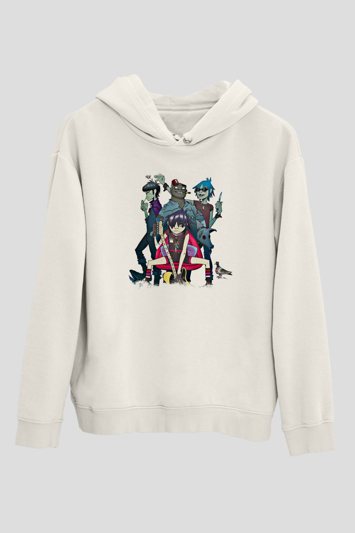 Gorillaz Baskılı Unisex Beyaz Hoodie