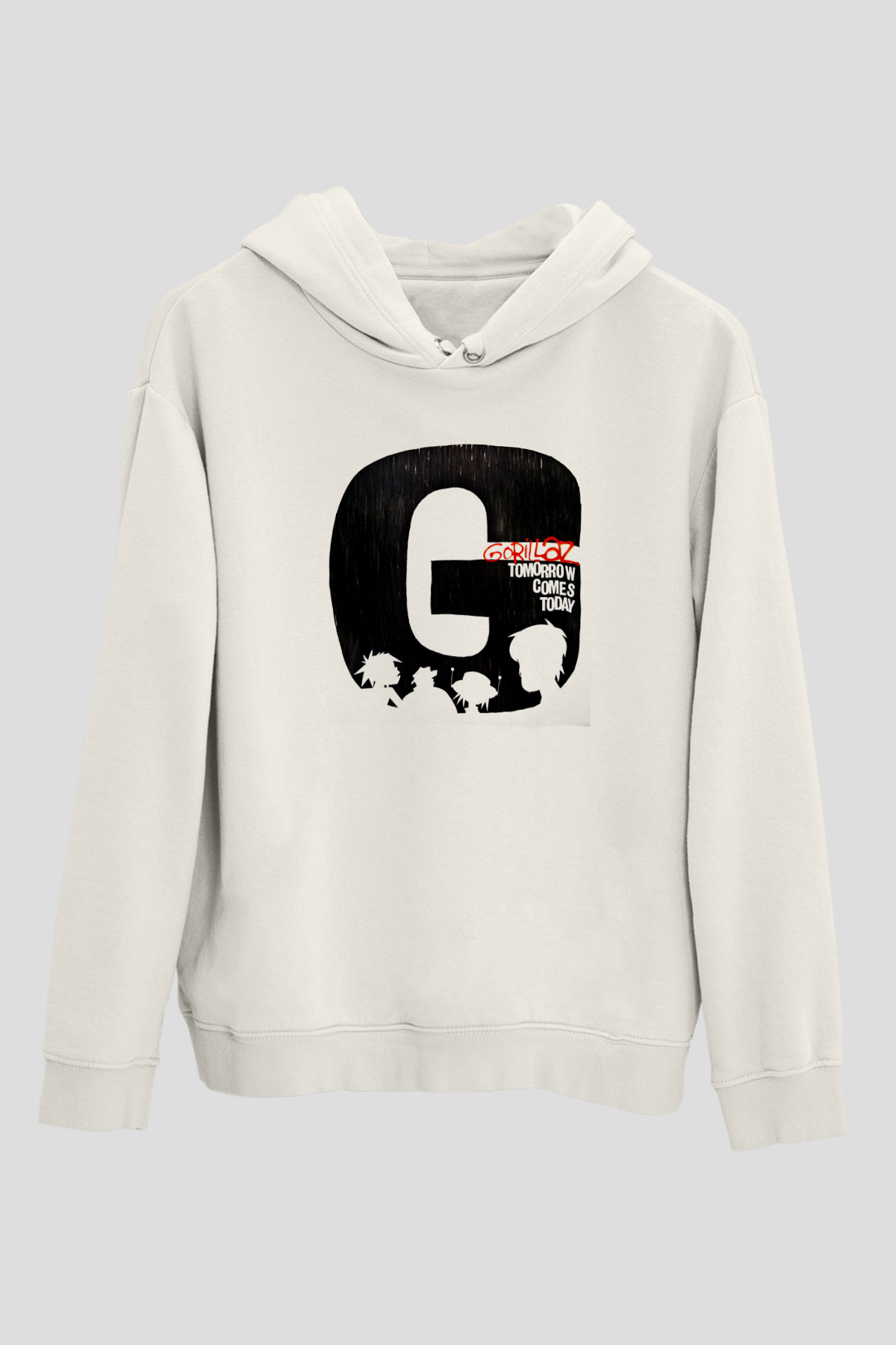 Gorillaz Baskılı Unisex Beyaz Hoodie