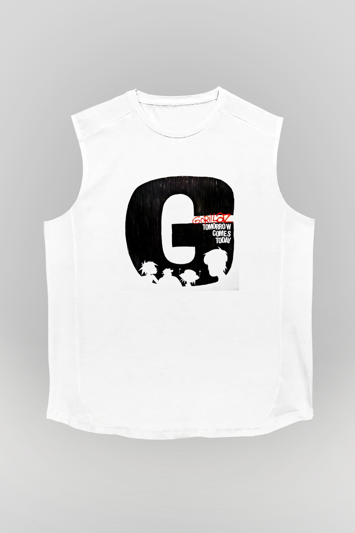 Gorillaz Baskılı Unisex Beyaz Kolsuz Tişört