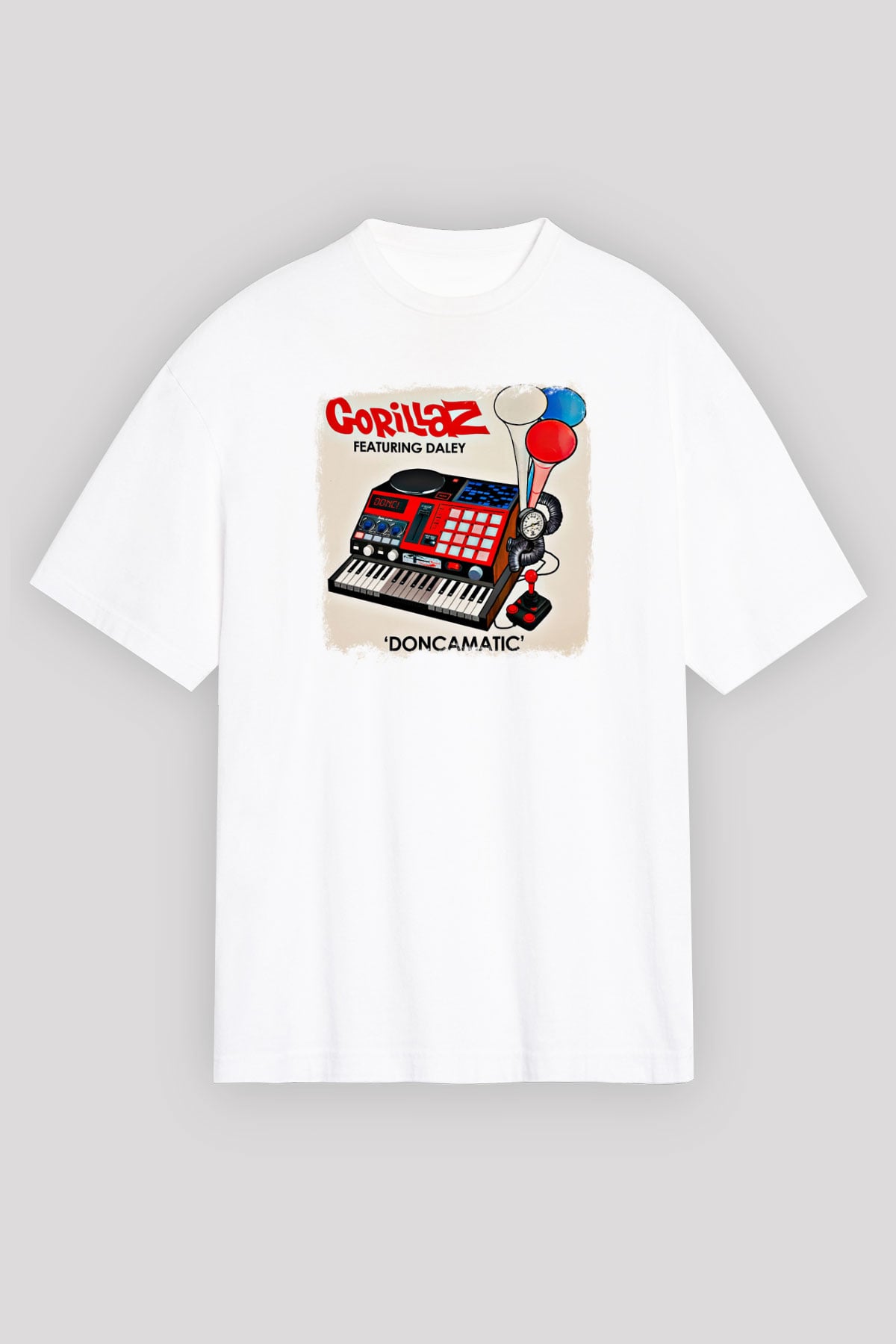Gorillaz Baskılı Unisex Beyaz Oversize Tişört