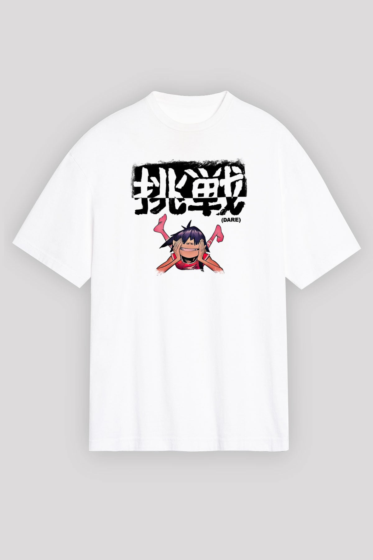 Gorillaz Baskılı Unisex Beyaz Oversize Tişört