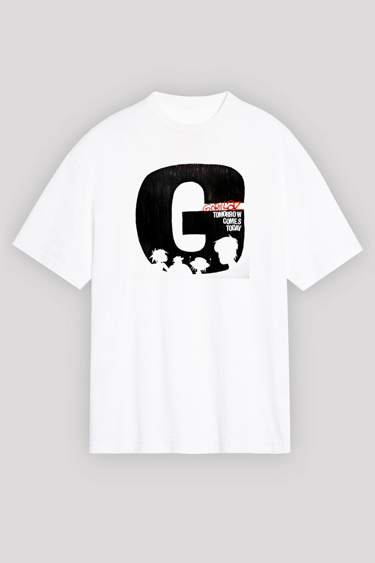 Gorillaz Baskılı Unisex Beyaz Oversize Tişört
