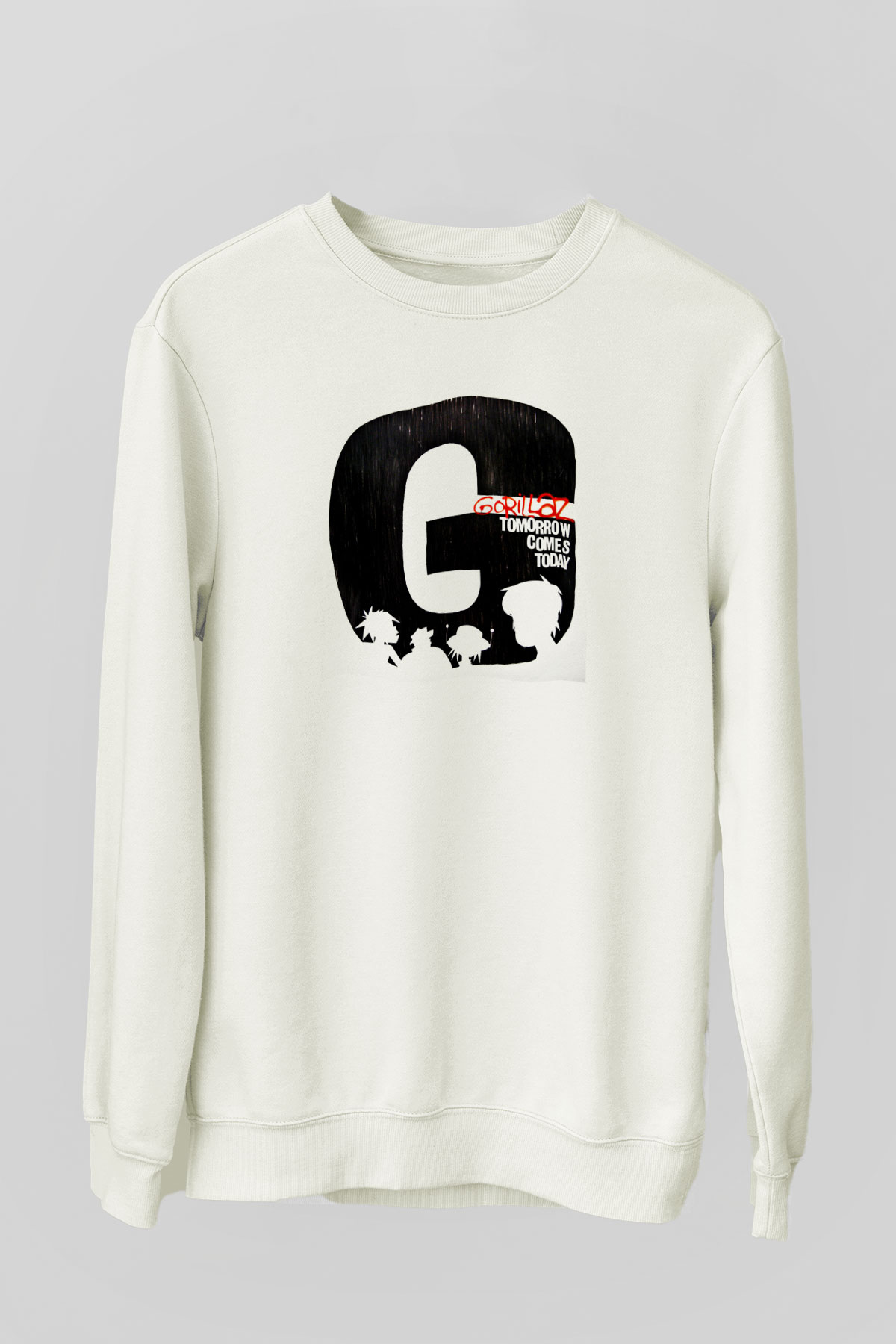 Gorillaz Baskılı Unisex Beyaz Sweatshirt