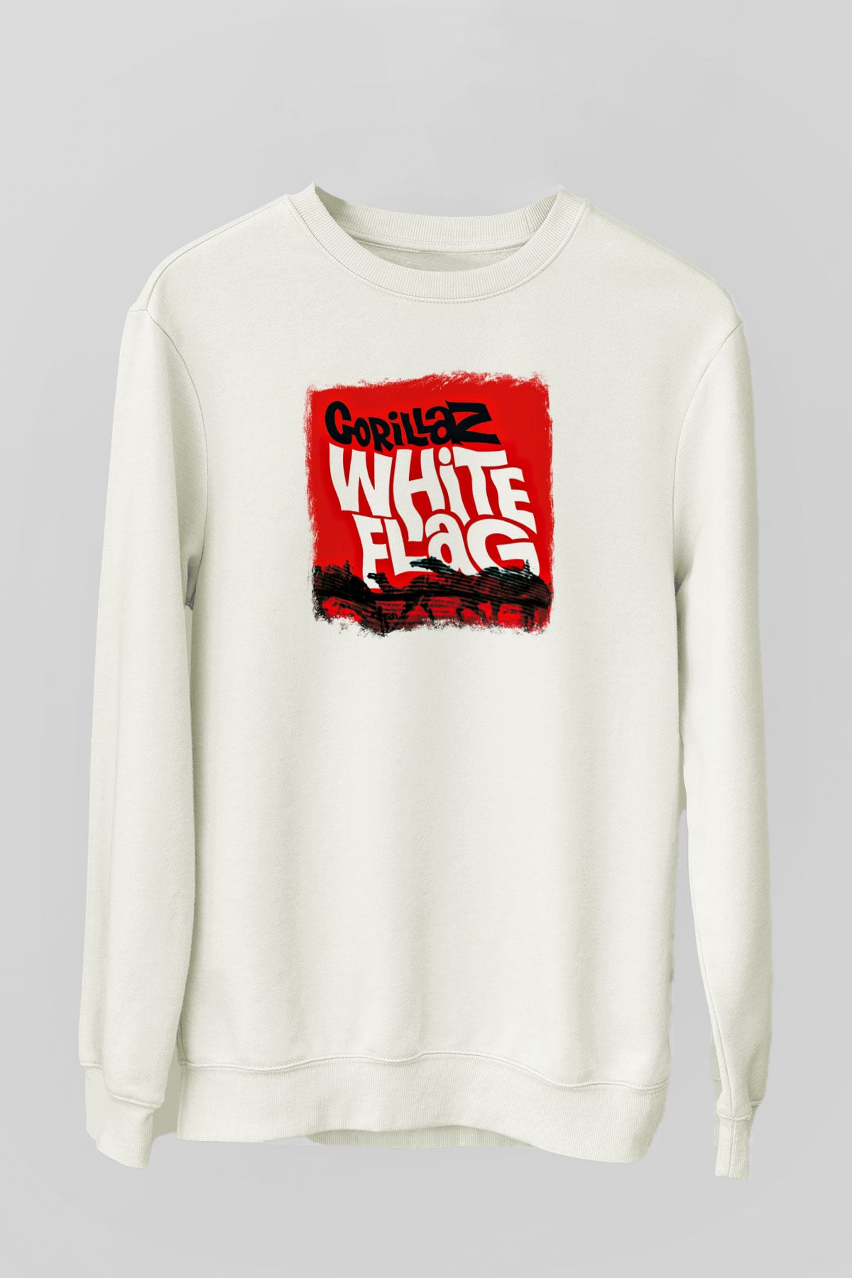 Gorillaz Baskılı Unisex Beyaz Sweatshirt