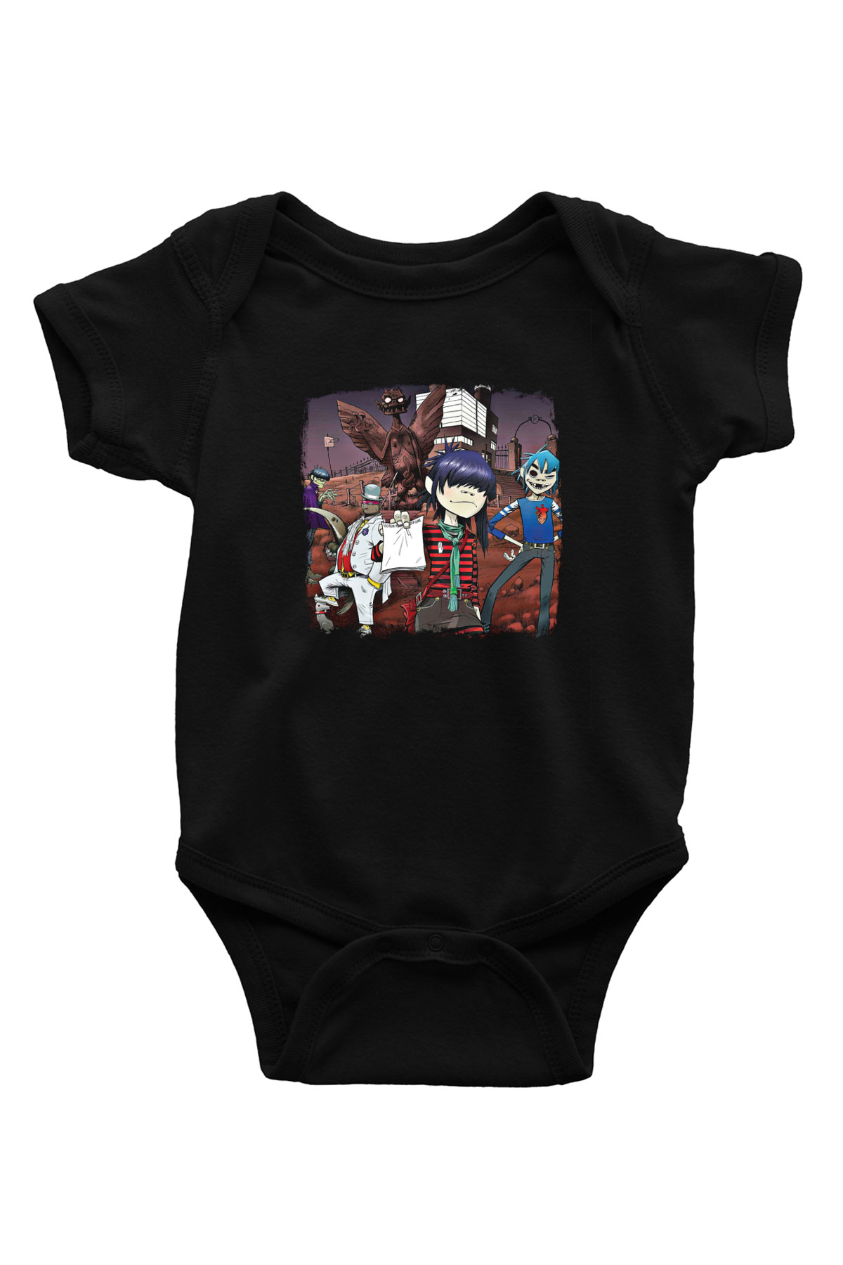 Gorillaz Baskılı Unisex Siyah Bebek Body - Zıbın