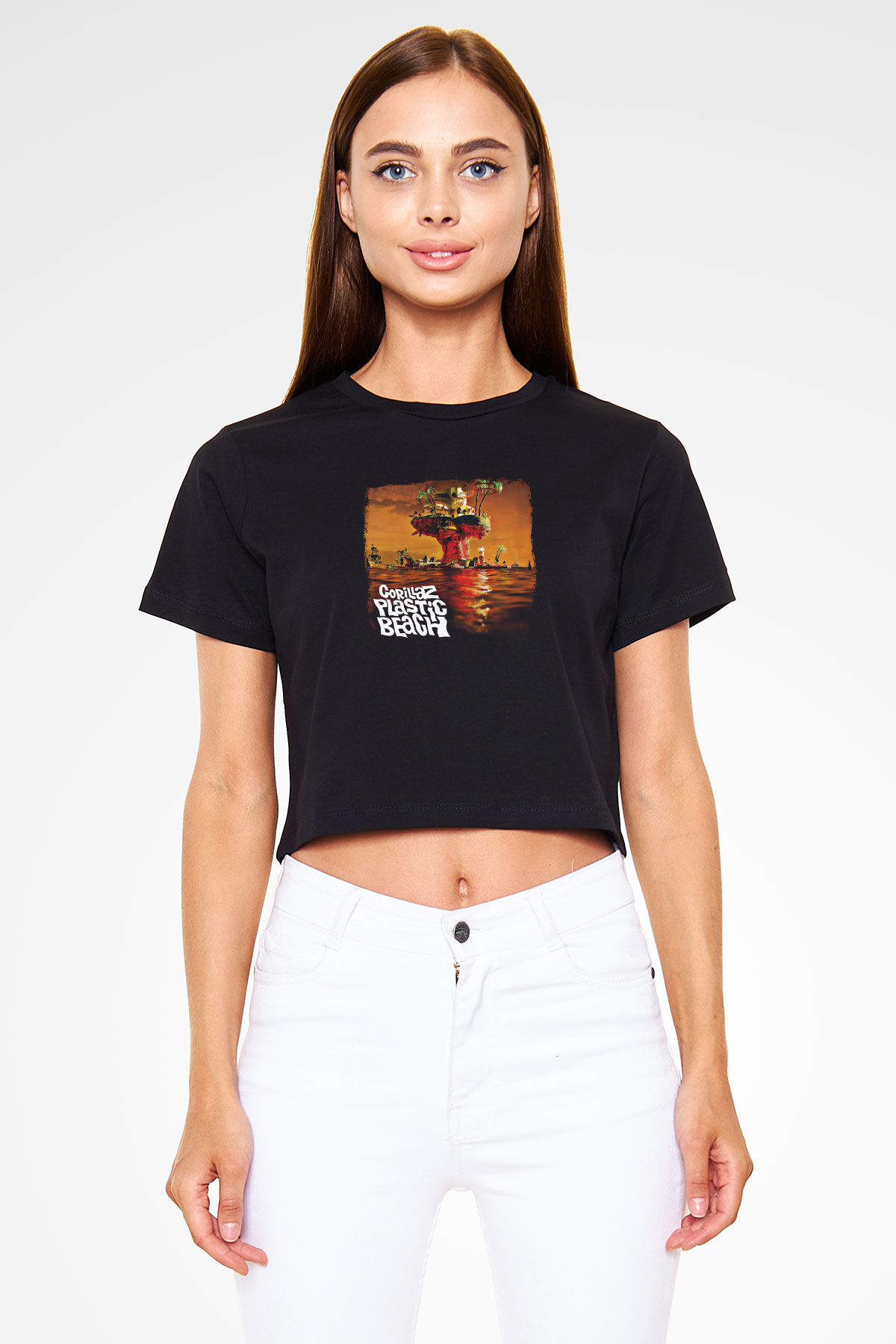 Gorillaz Baskılı Unisex Siyah Crop Top Tişört