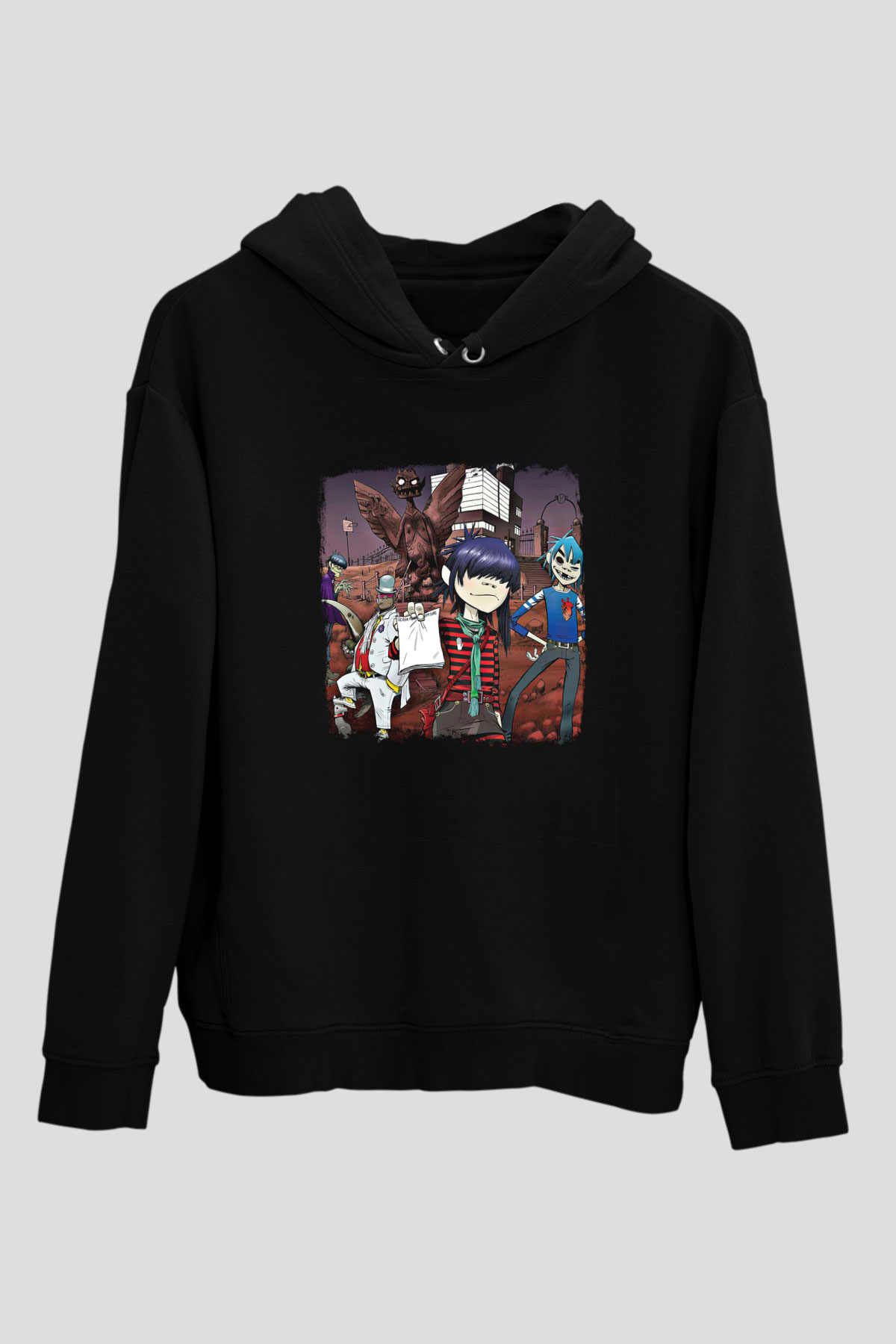 Gorillaz Baskılı Unisex Siyah Hoodie
