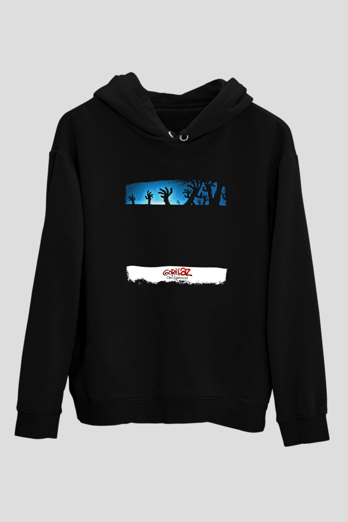 Gorillaz Baskılı Unisex Siyah Hoodie