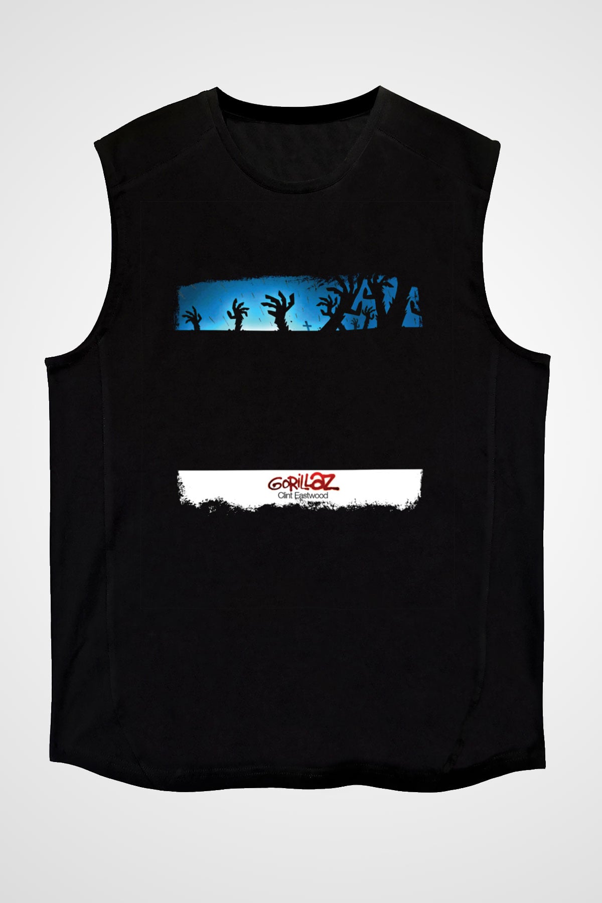 Gorillaz Baskılı Unisex Siyah Kolsuz Tişört