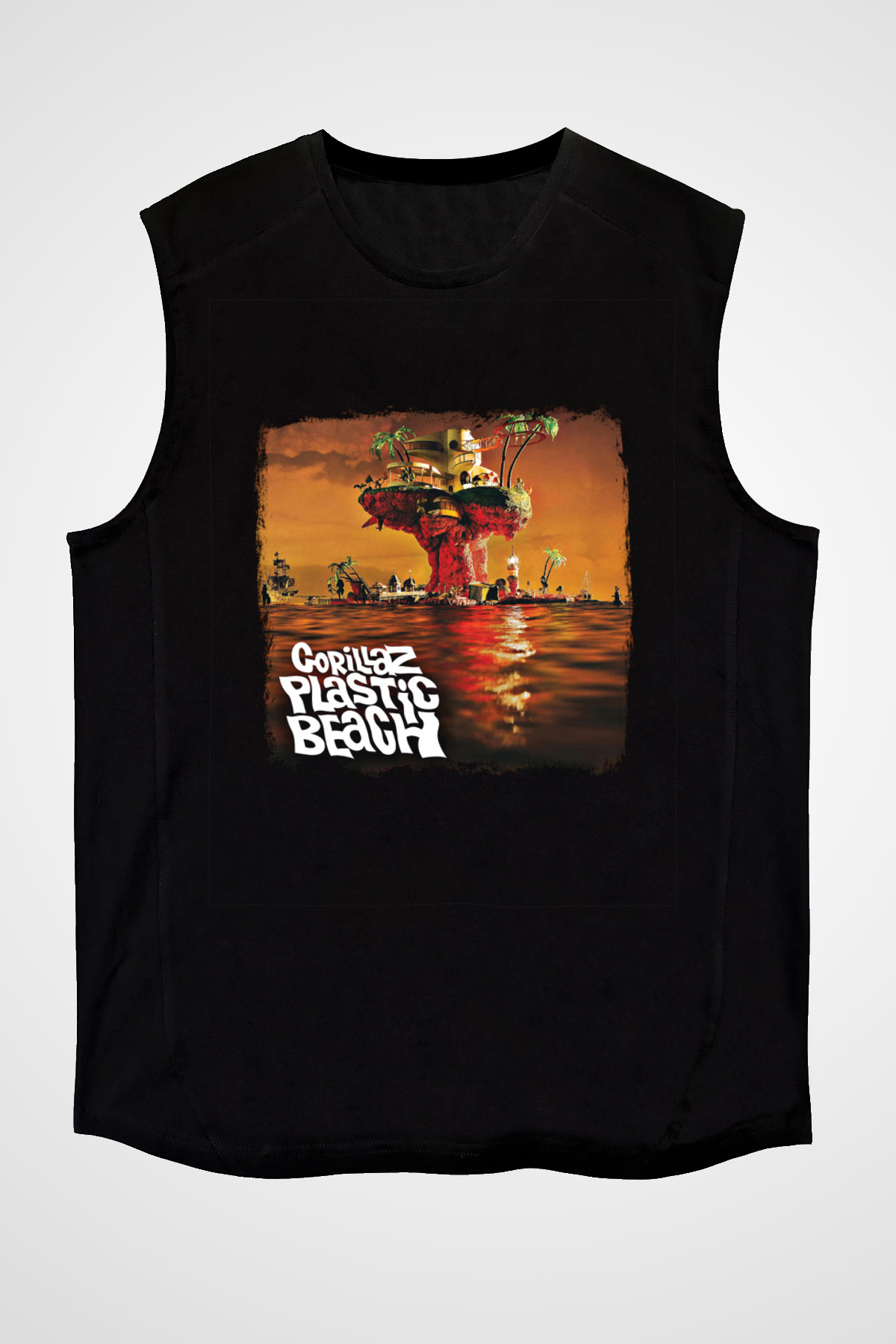 Gorillaz Baskılı Unisex Siyah Kolsuz Tişört