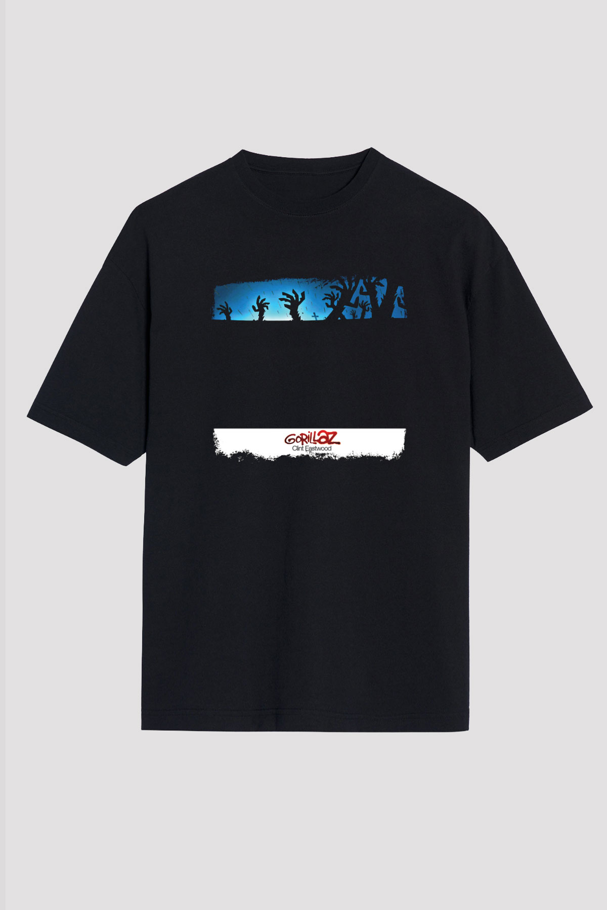 Gorillaz Baskılı Unisex Siyah Oversize Tişört