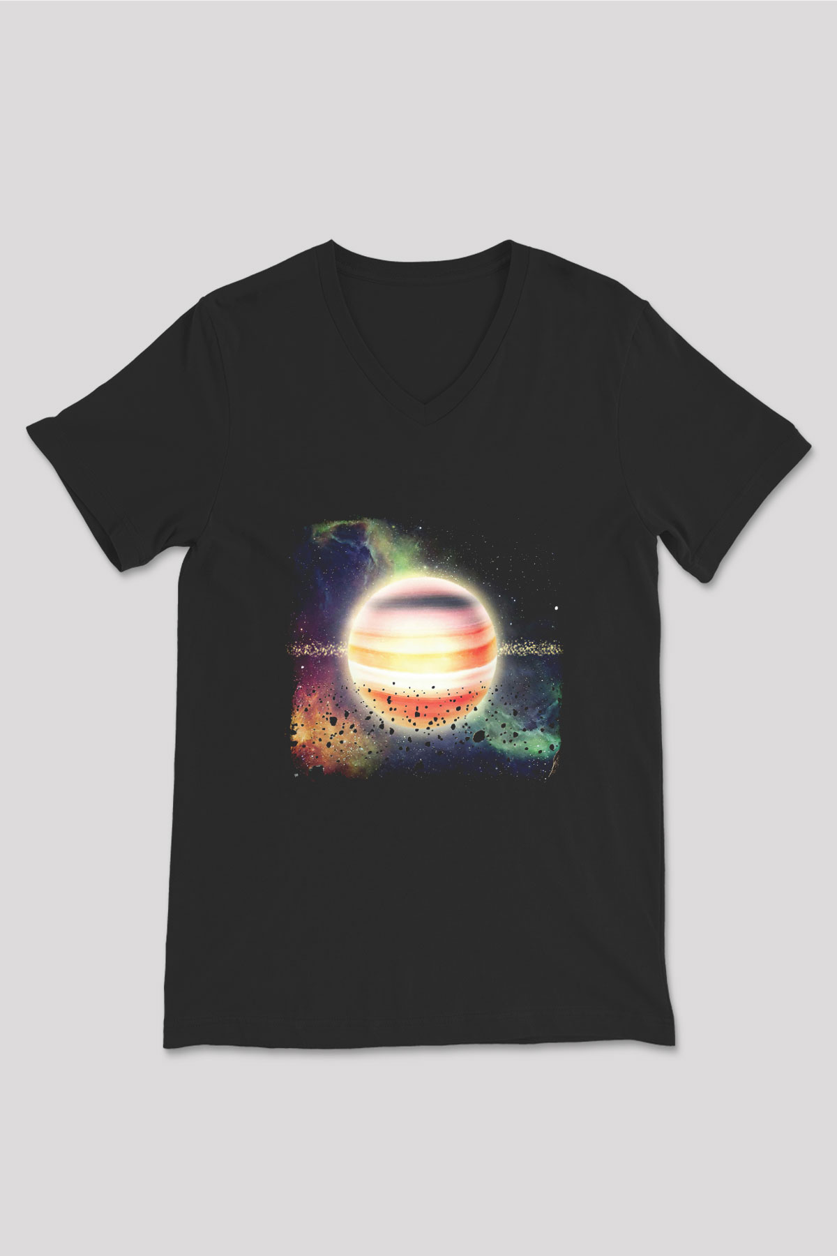 Gorillaz Baskılı Unisex Siyah V Yaka Tişört