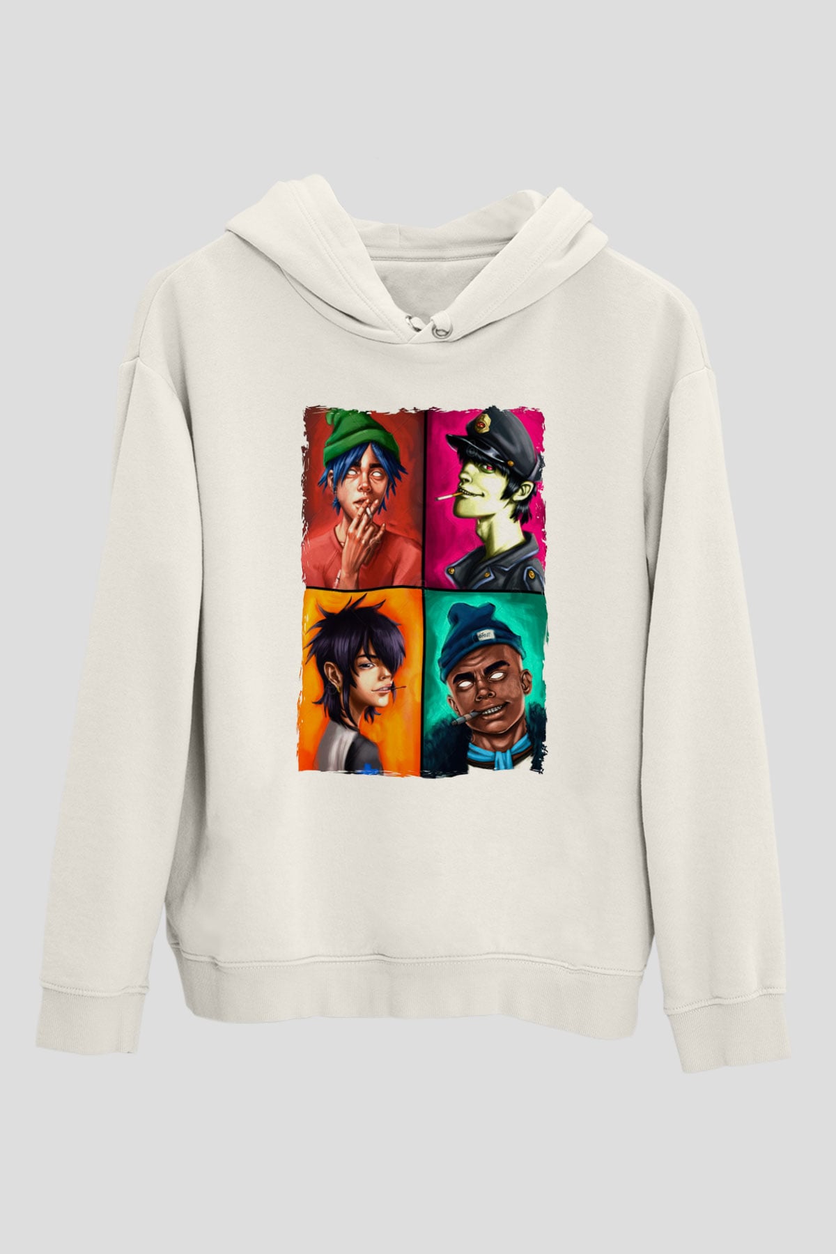 Gorillaz Beyaz Unisex Kapüşonlu Sweatshirt