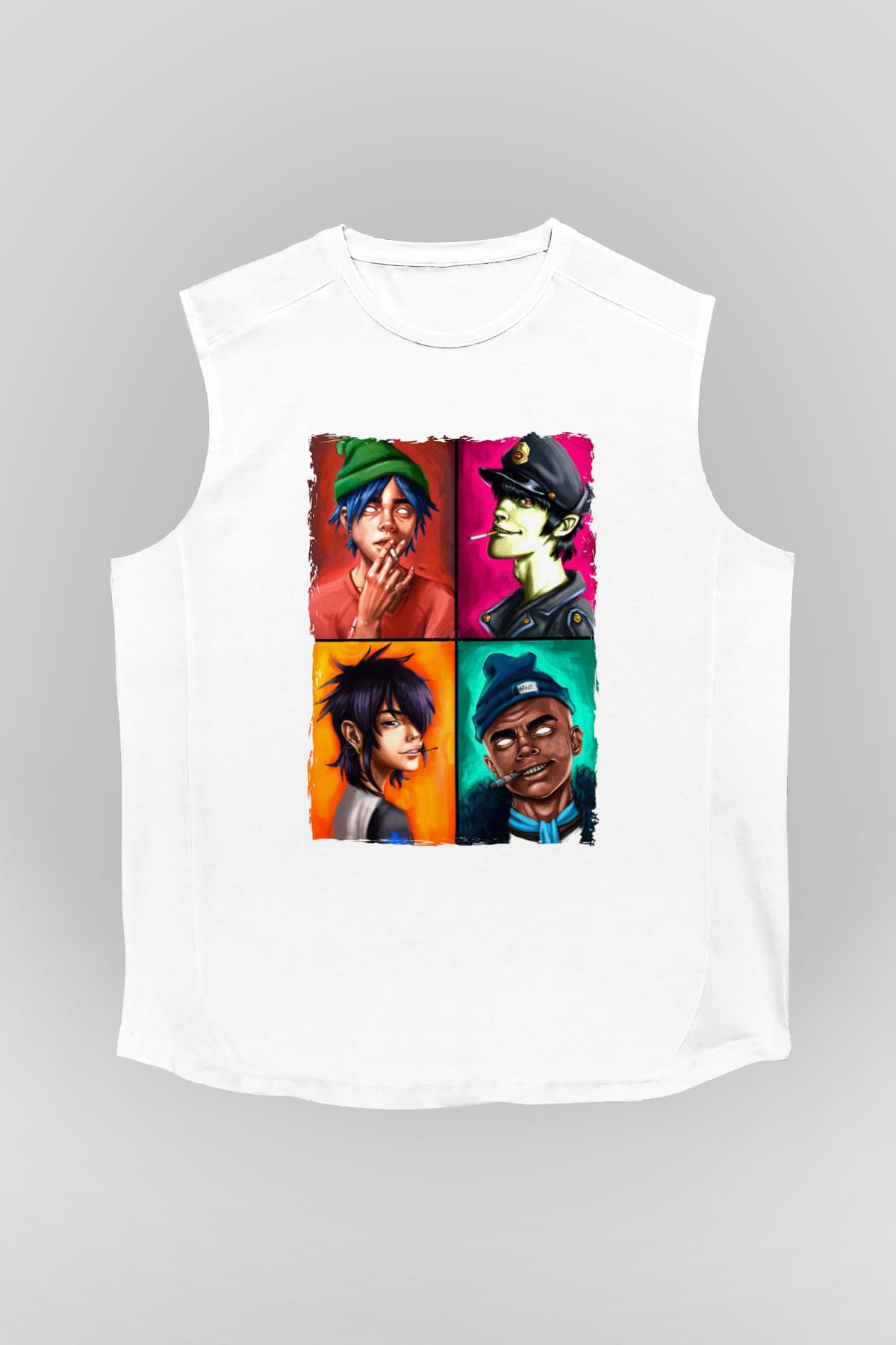 Gorillaz Beyaz Unisex Kolsuz Tişört