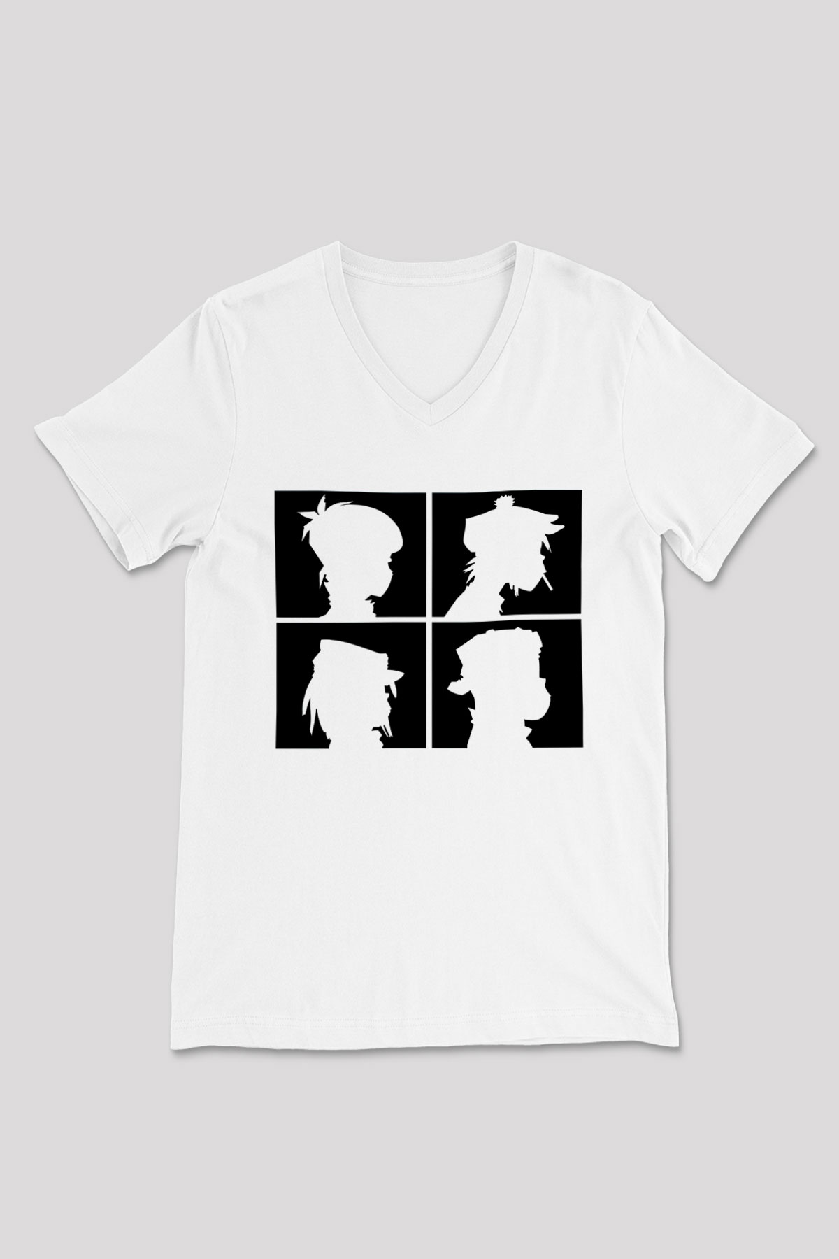 Gorillaz Beyaz Unisex V Yaka Tişört T-Shirt