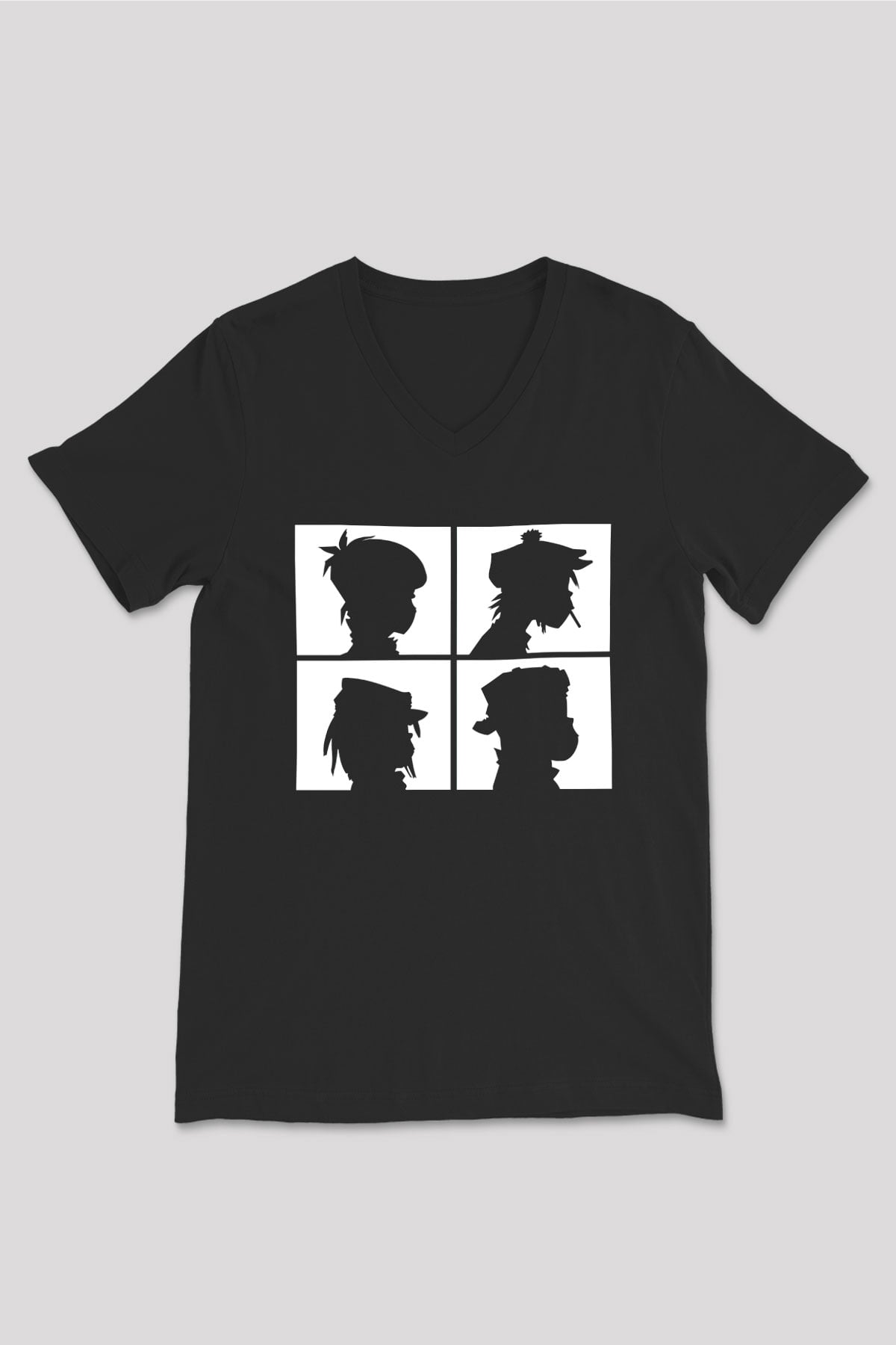 Gorillaz Siyah Unisex V Yaka Tişört T-Shirt