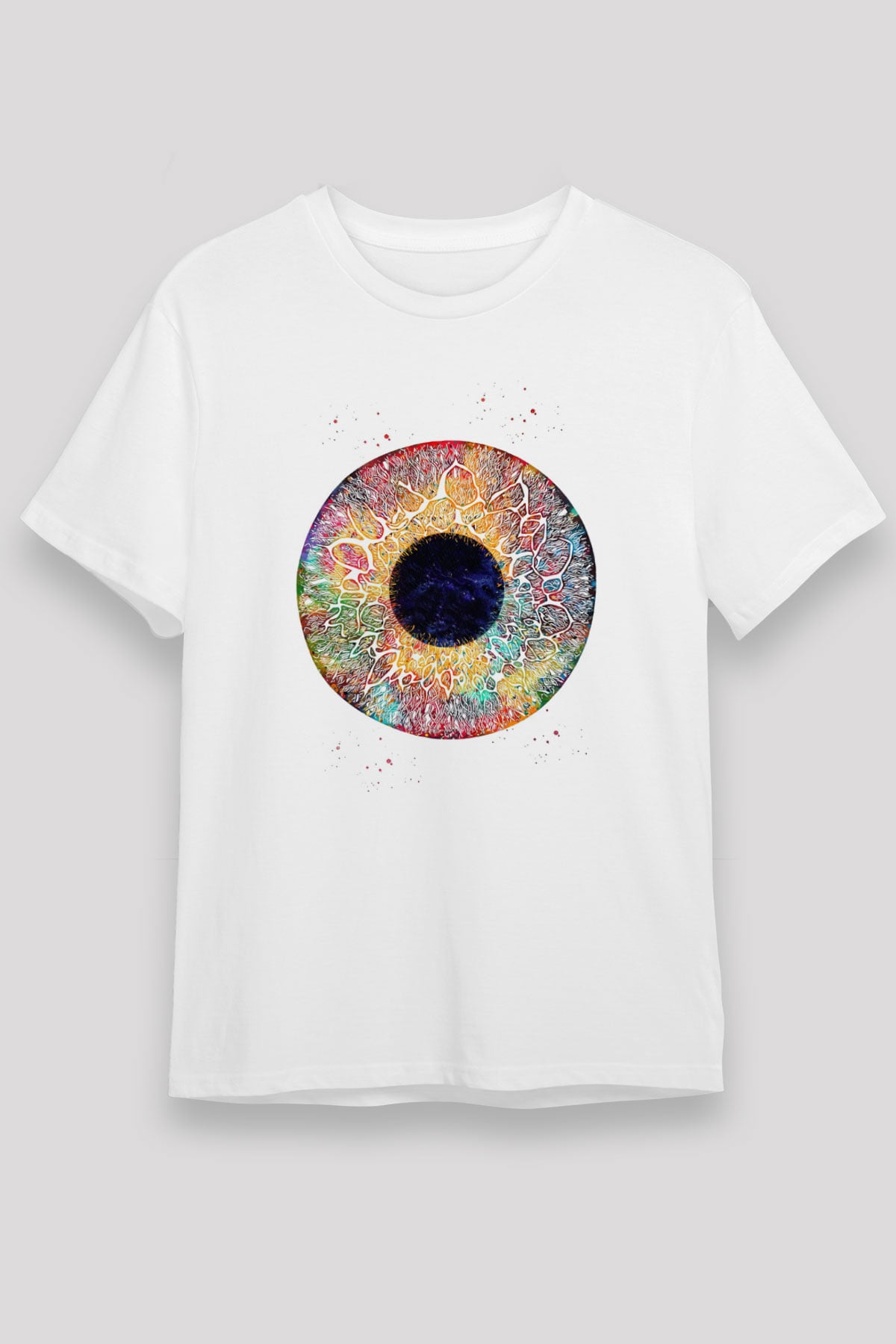 Göz İrisi Baskılı Unisex Beyaz Tişört - Tshirt