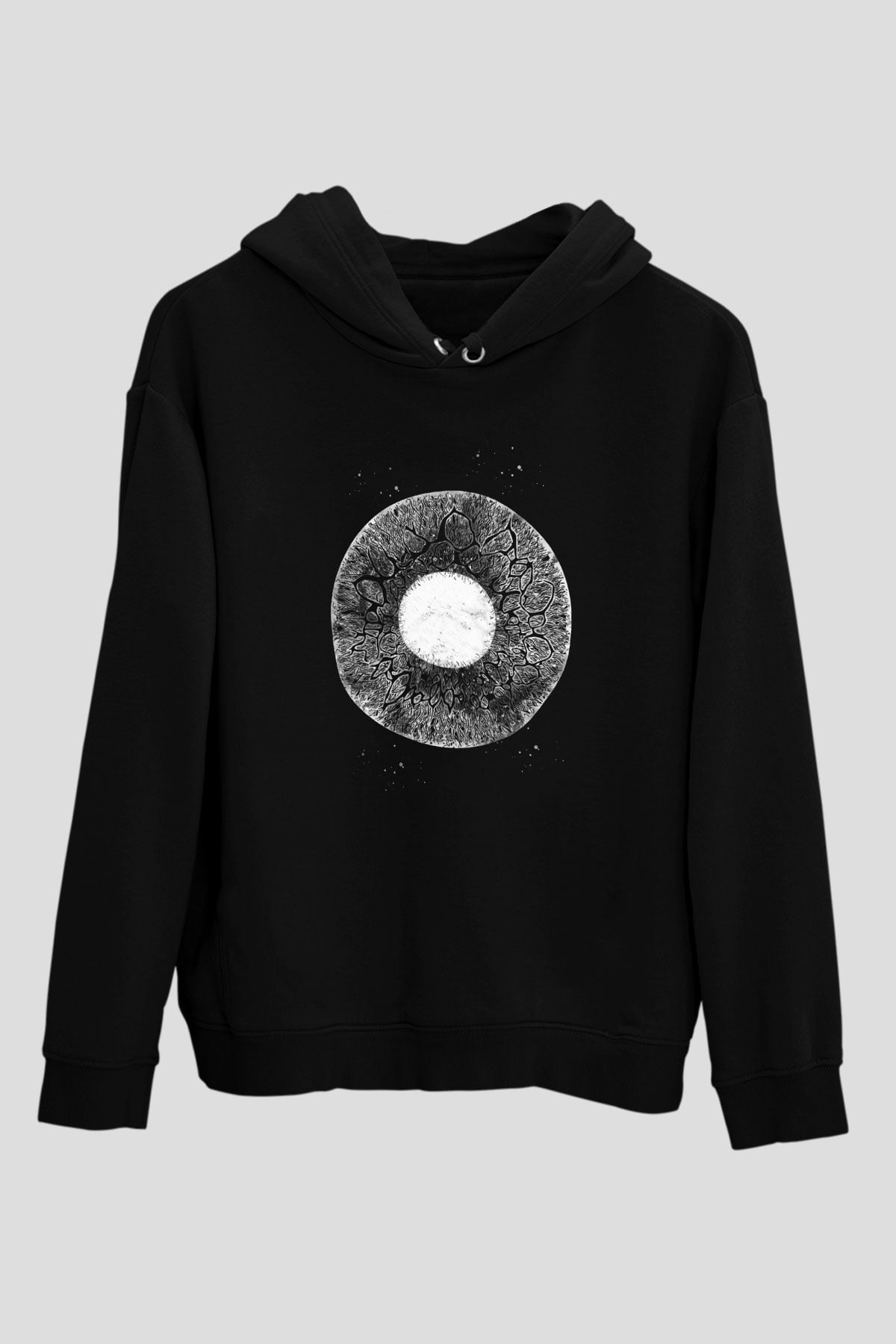 Göz İrisi Baskılı Unisex Siyah Hoodie