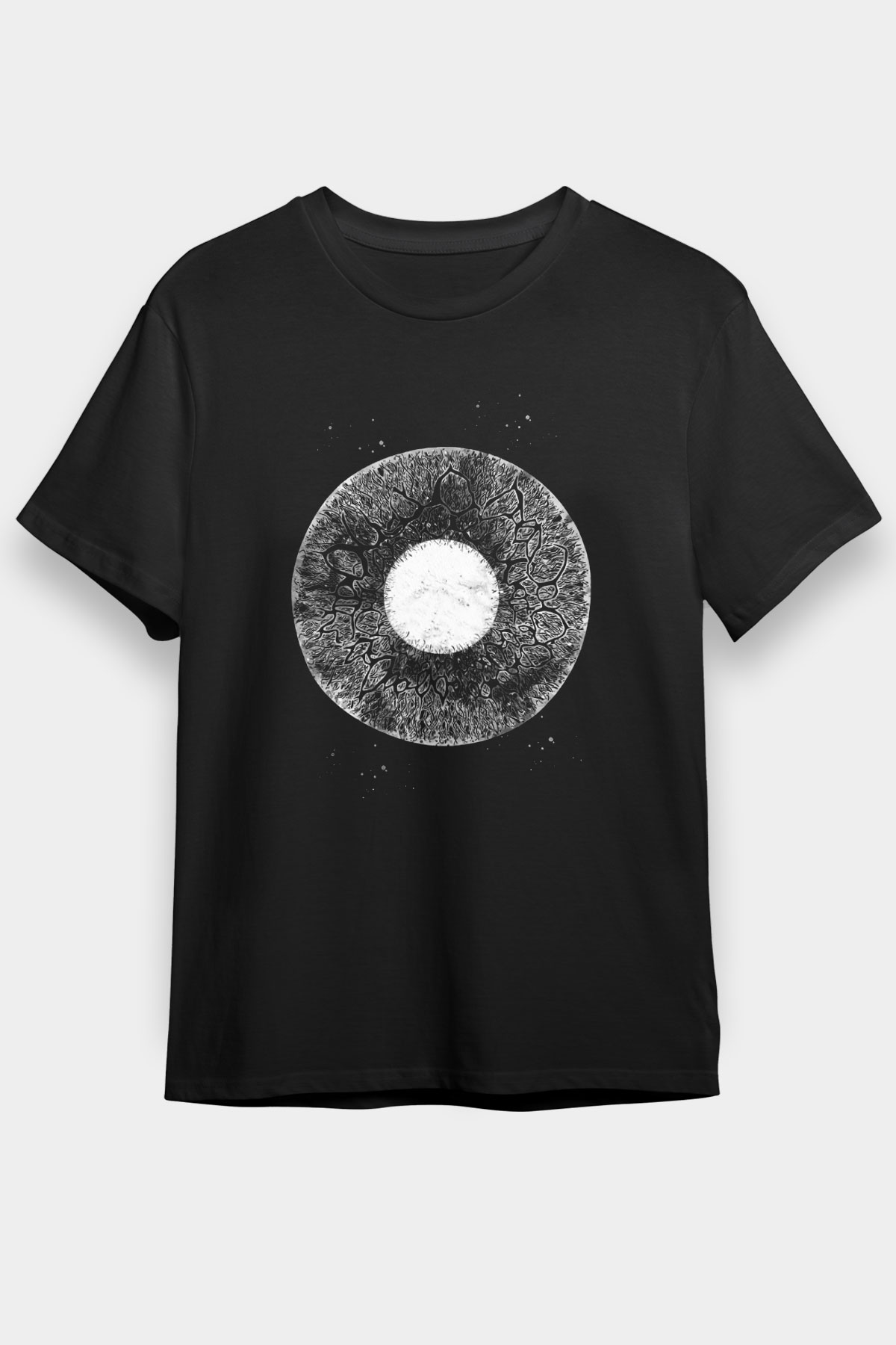 Göz İrisi Baskılı Unisex Siyah Tişört - Tshirt