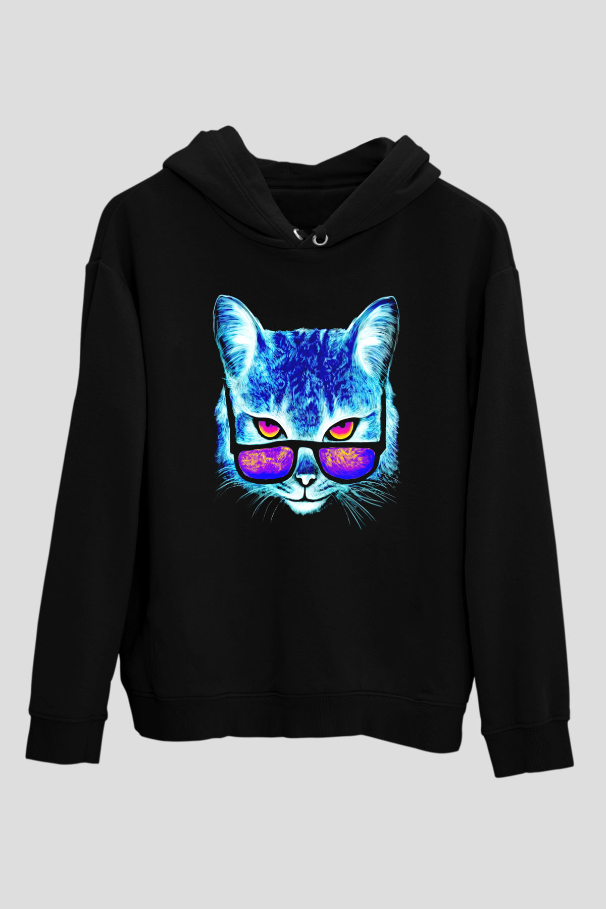 Gözlüklü KediSiyah  Unisex Hoodie