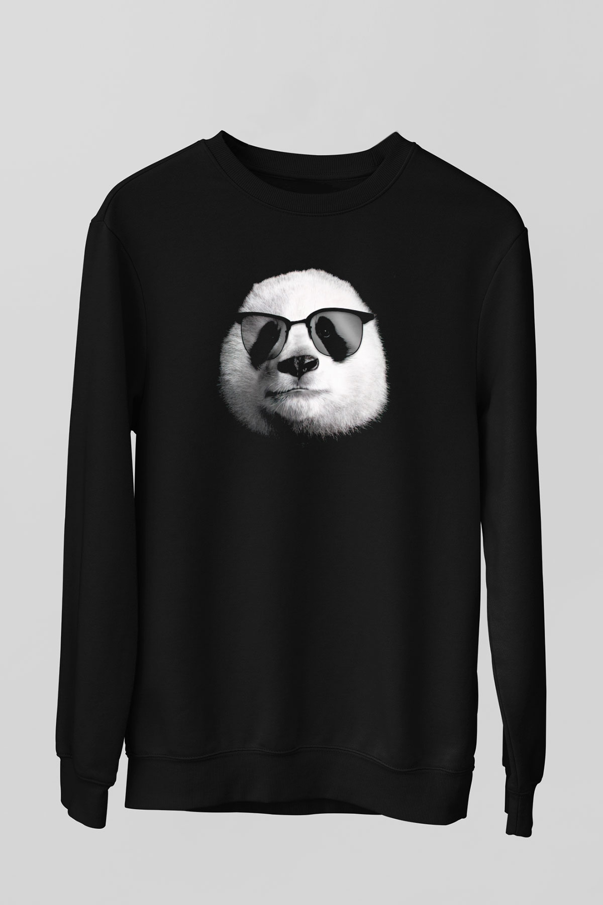 Gözlüklü Panda Baskılı Unisex Siyah  Sweatshirt