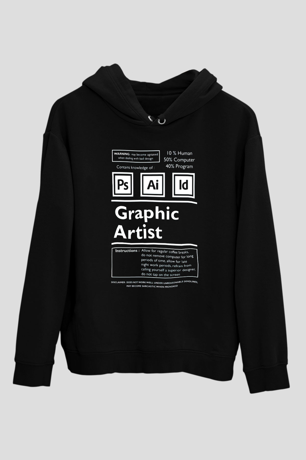 Grafiker Siyah Unisex Kapüşonlu Sweatshirt