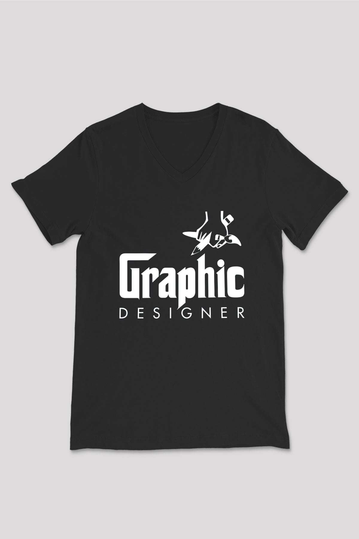 Grafiker Siyah Unisex V Yaka Tişört