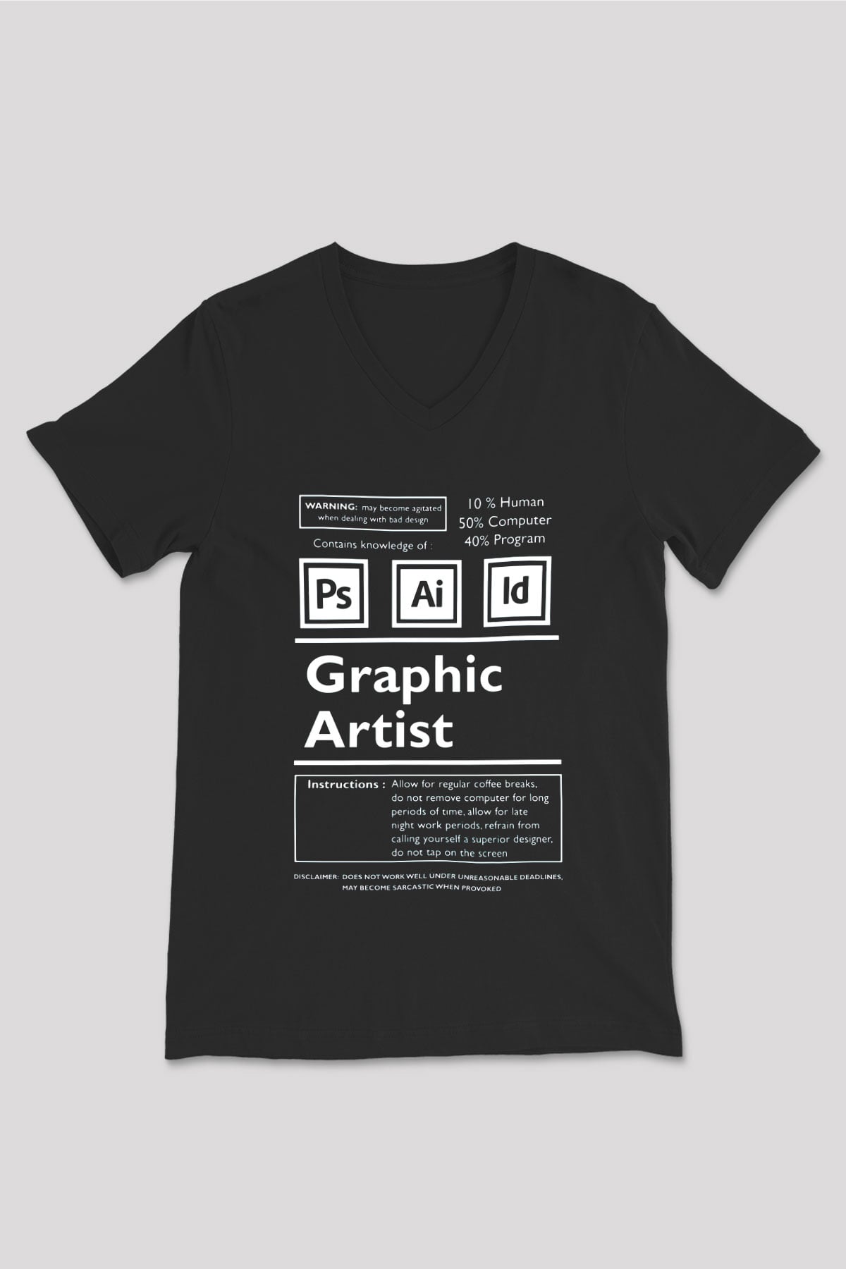 Grafiker Siyah Unisex V Yaka Tişört