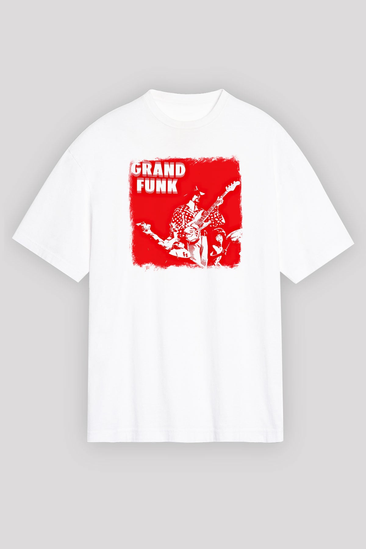 Grand Funk Railroad Baskılı Unisex Beyaz Oversize Tişört