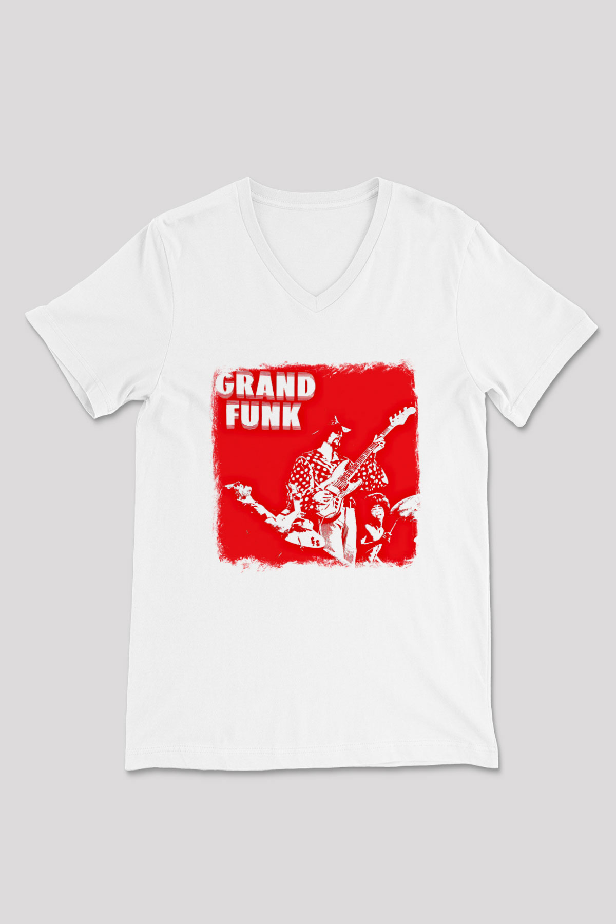 Grand Funk Railroad Baskılı Unisex Beyaz V Yaka Tişört