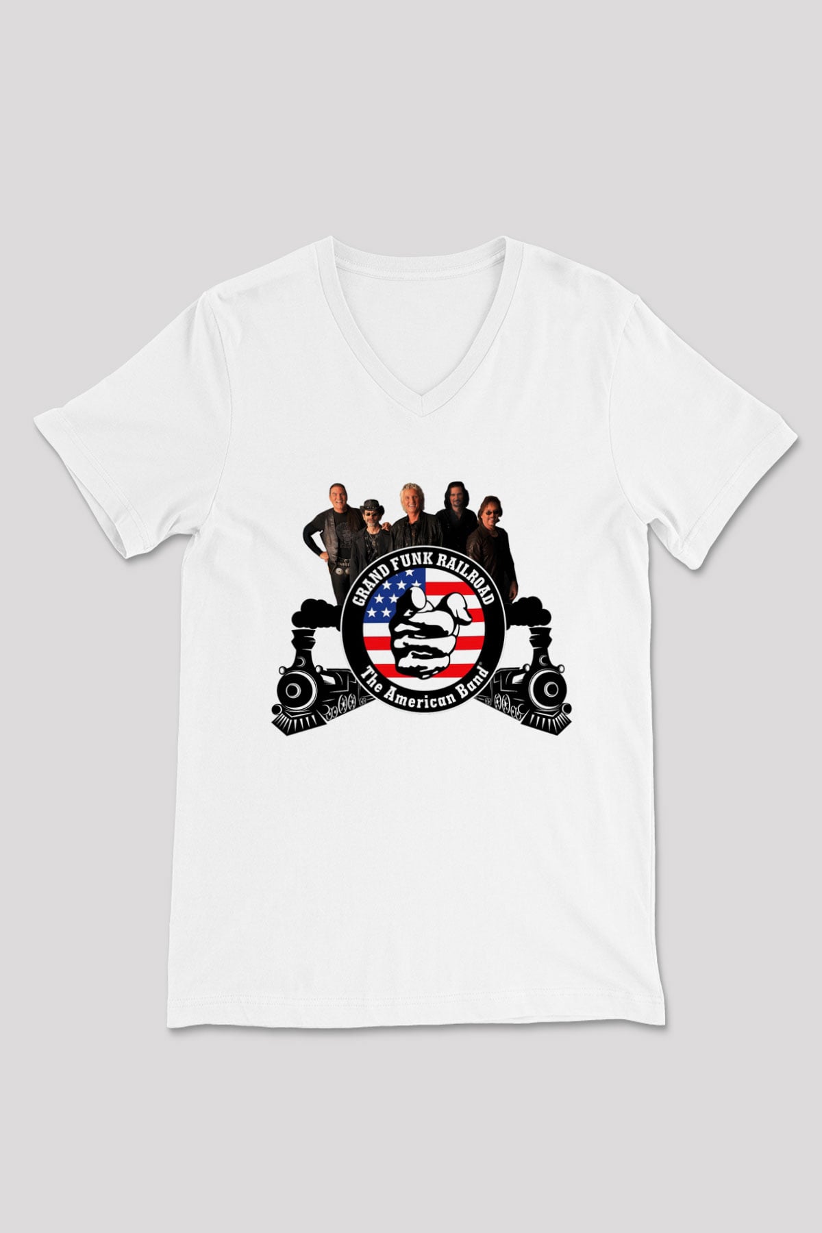 Grand Funk Railroad Beyaz Unisex V Yaka Tişört T-Shirt