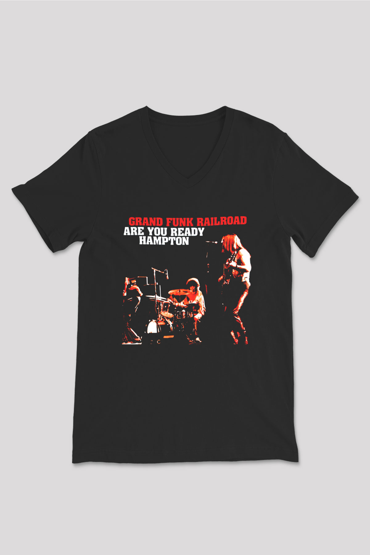 Grand Funk Railroad Siyah Unisex V Yaka Tişört T-Shirt